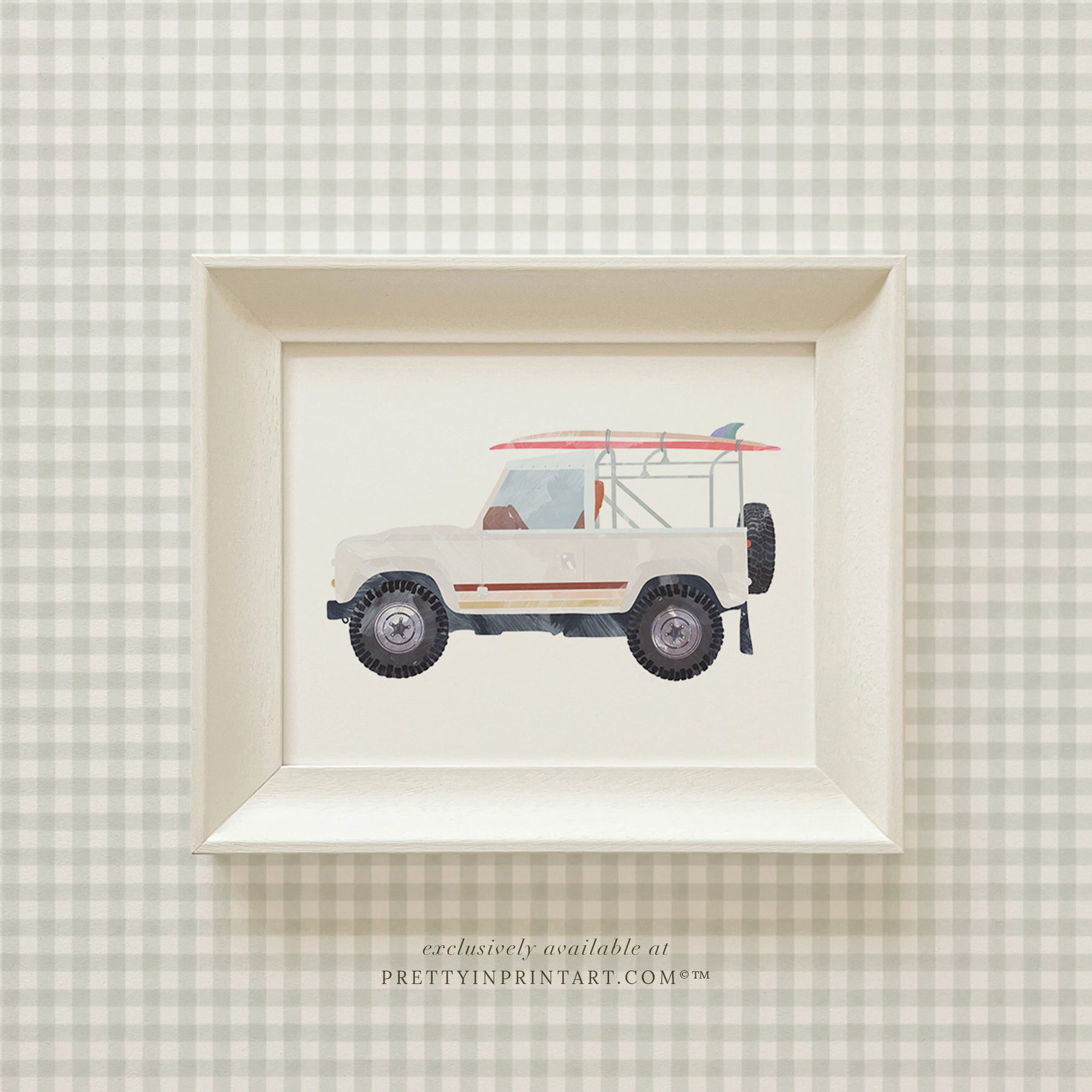 Land Rover Defender Art, Weiß | Gerahmt (Hollyhock Little Greene 00304)