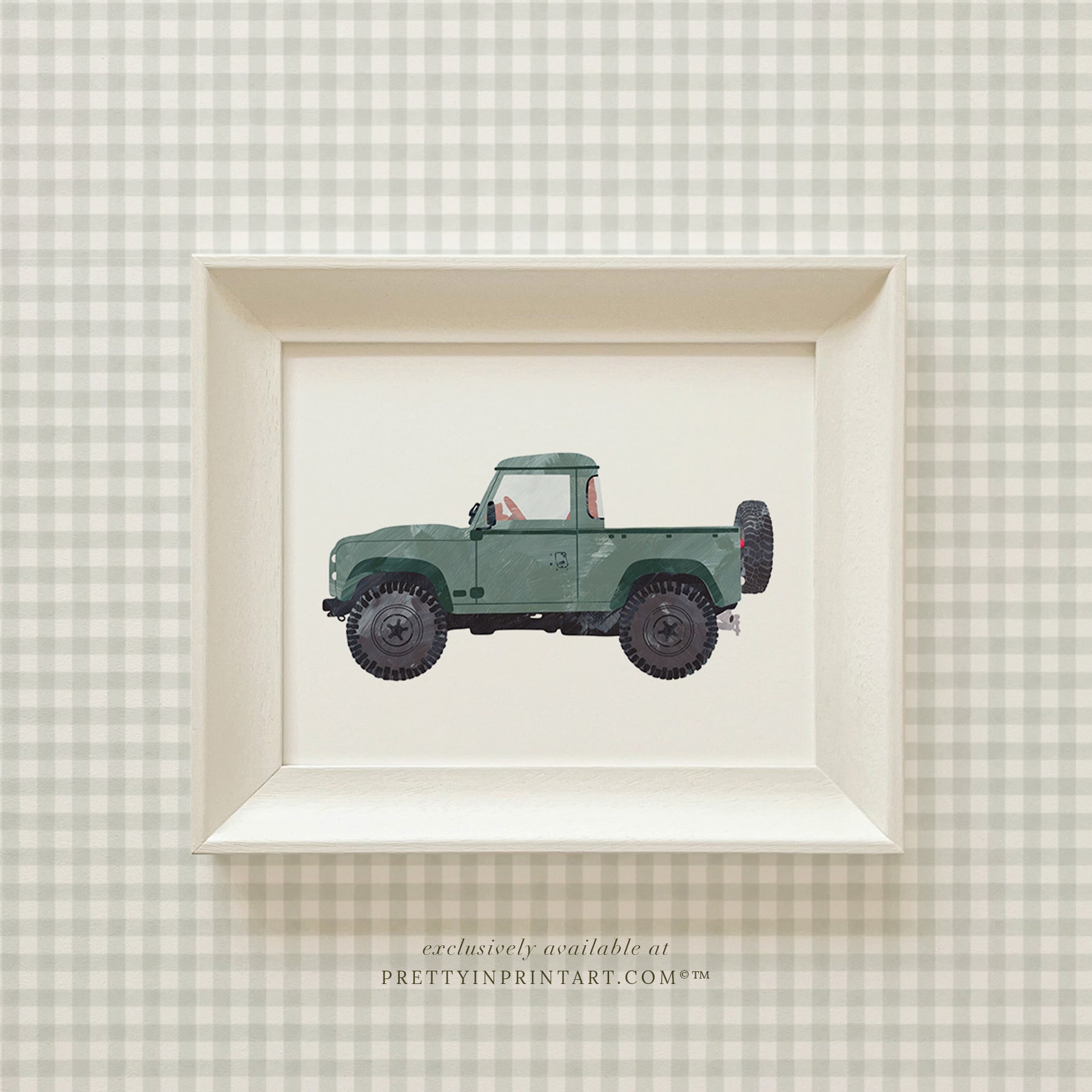 Land Rover Defender Kunst, Vintage | Gerahmt (Hollyhock Little Greene 00304)