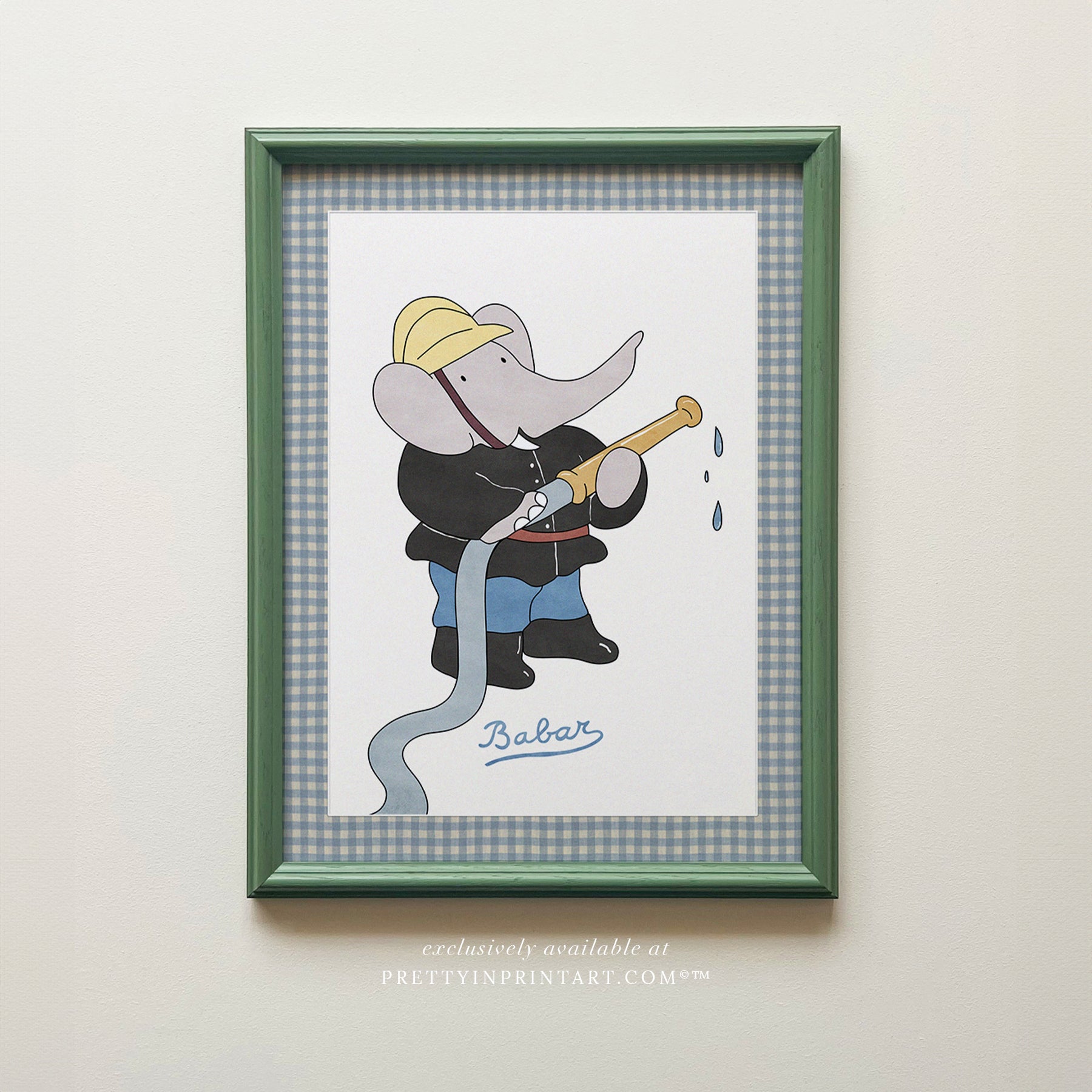 Babar the Fireman |  Framed (Calke Green Farrow & Ball 00303)