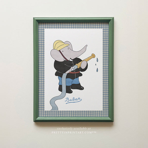 Babar the Fireman |  Framed (Calke Green Farrow & Ball 00303)