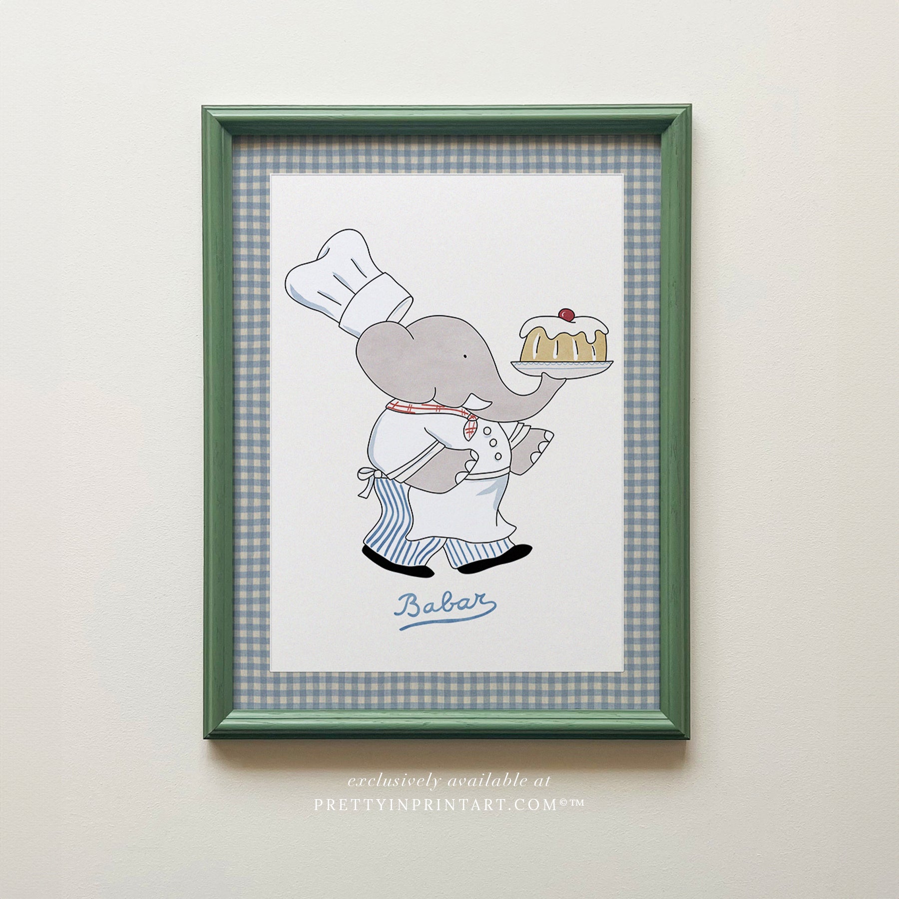 Babar, der Koch | Gerahmt (Calke Green Farrow &amp; Ball 00303)