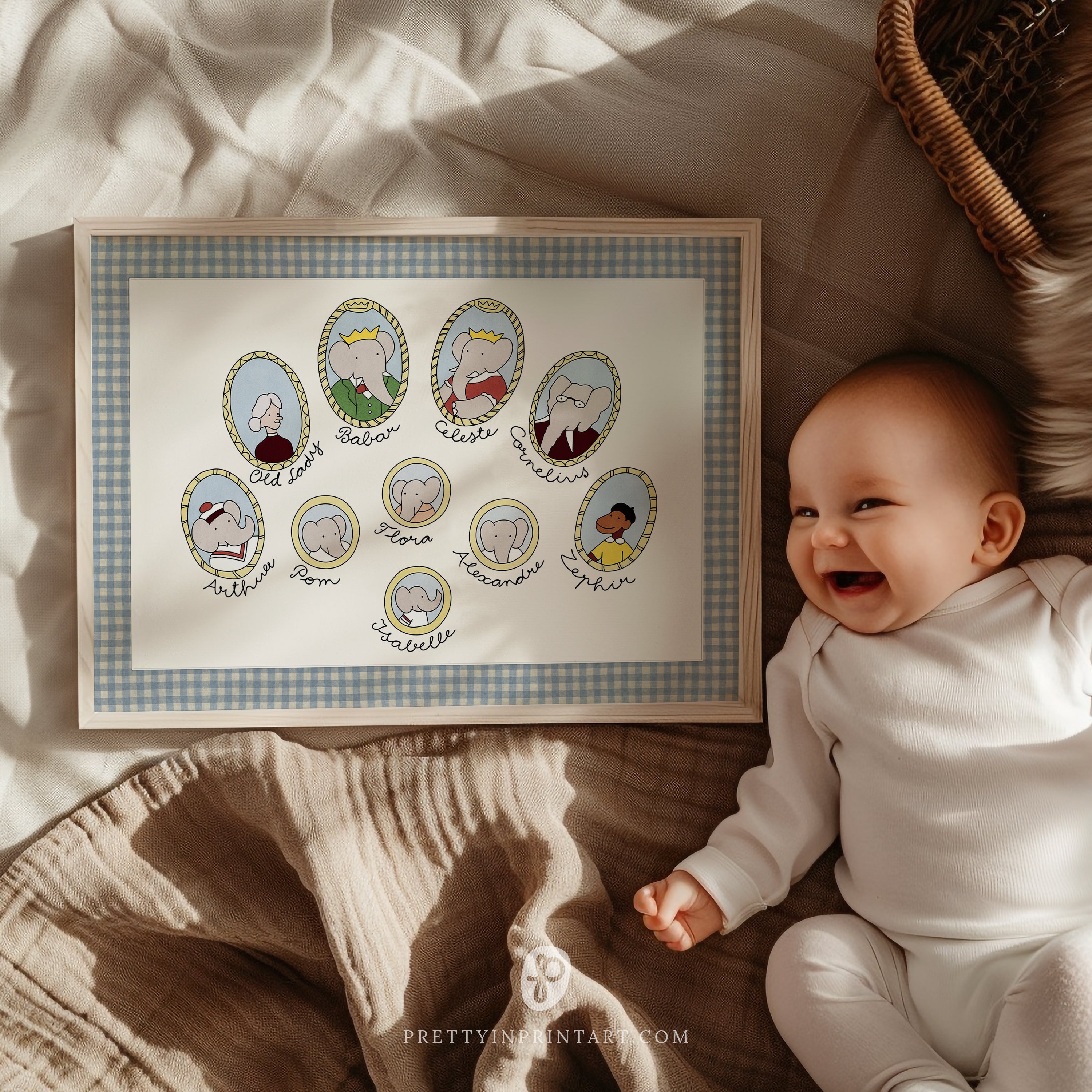 Babar Nursery Art – Familienstammbaum | Gerahmter Druck