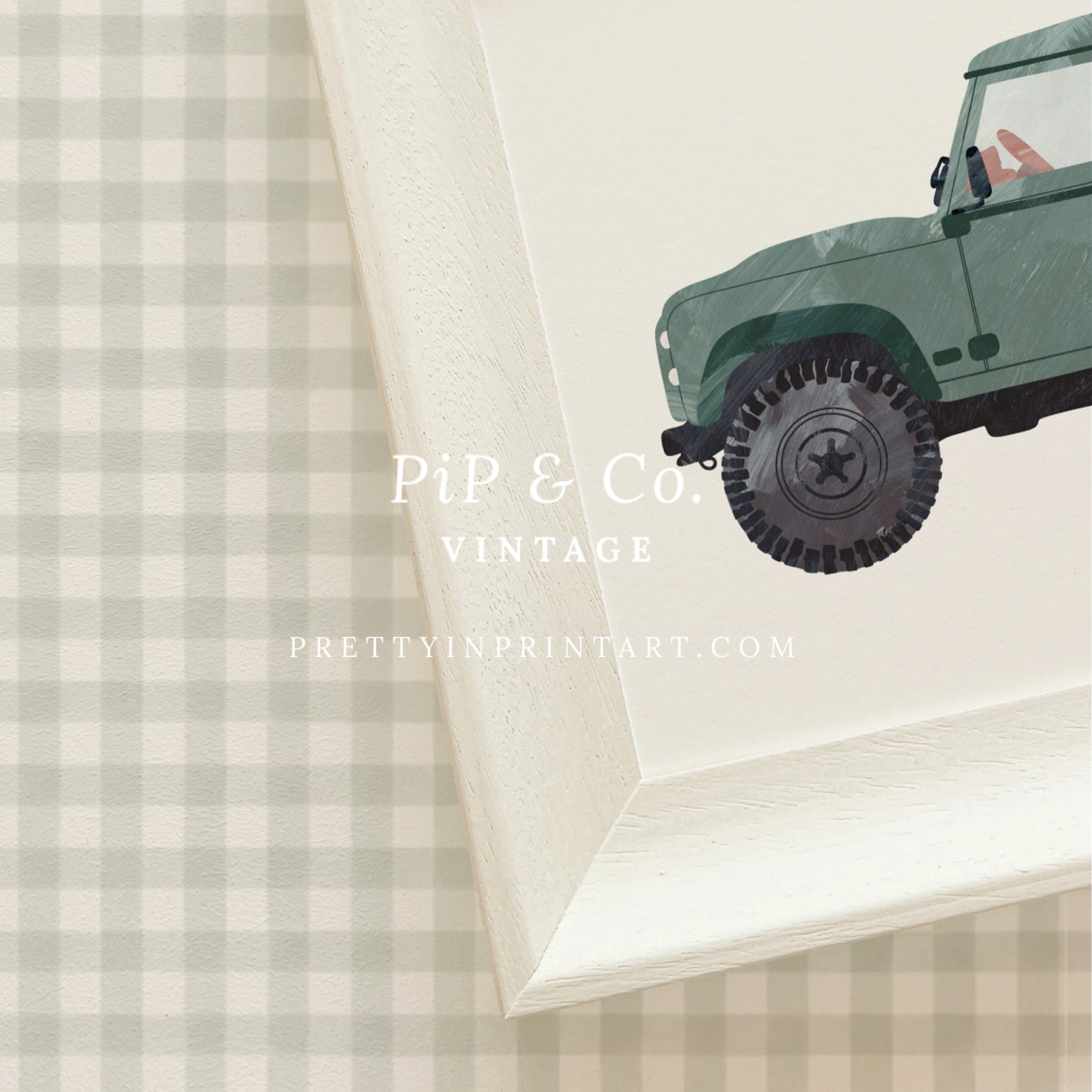 Land Rover Defender Kunst, Vintage | Gerahmt (Hollyhock Little Greene 00304)