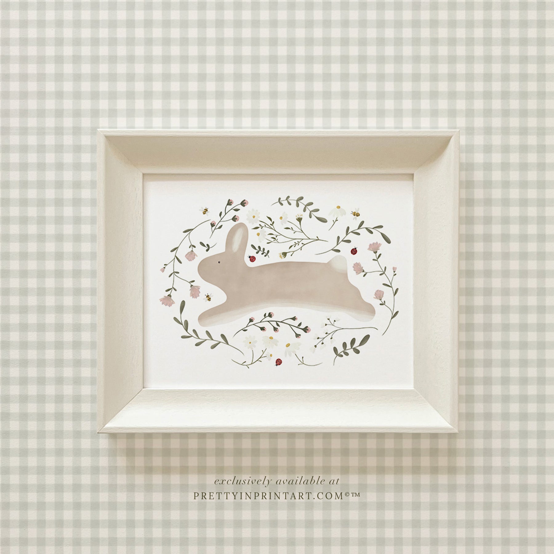 Floral Bunny Rabbit |  Framed (Hollyhock Little Greene 00304)