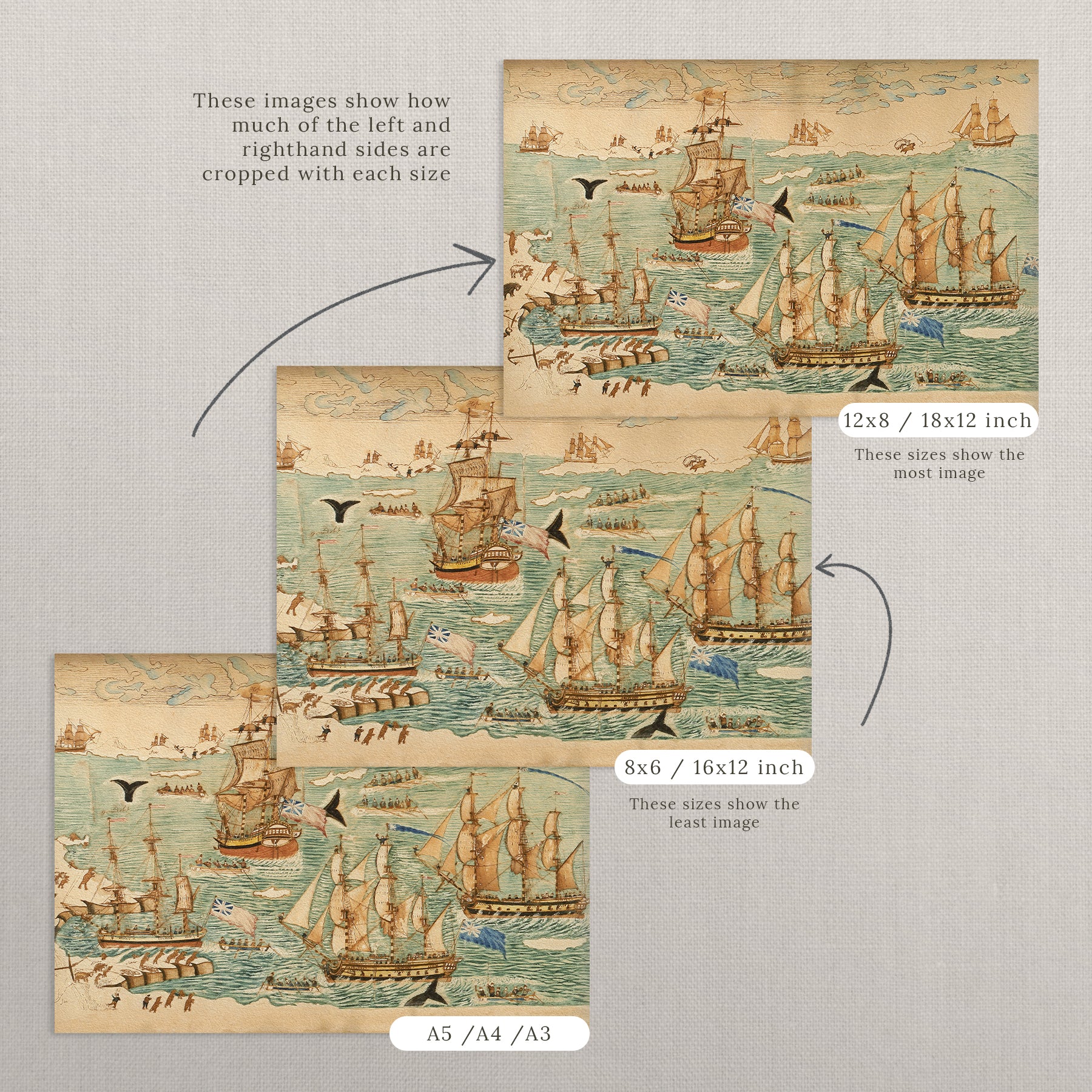 Vintage Ships at Sea Art |  Unframed