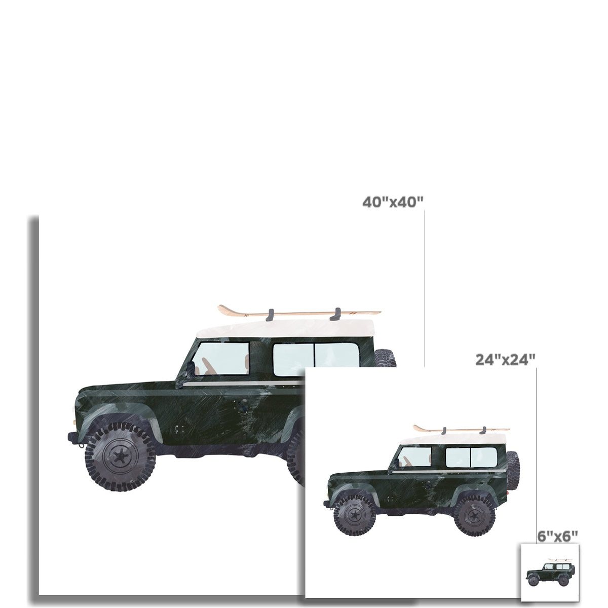 4x4 Land Rover - Green with Skis |  Unframed