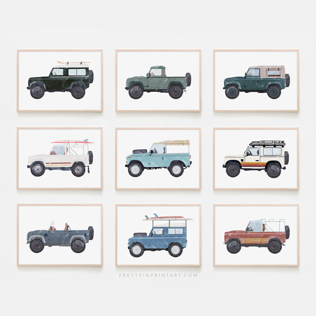 4x4 Land Rover - Green with Skis |  Unframed