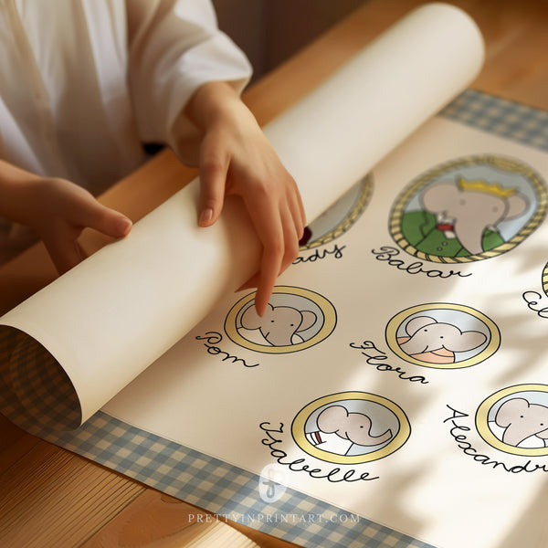 Babar Nursery Art - Family Tree |  Unframed