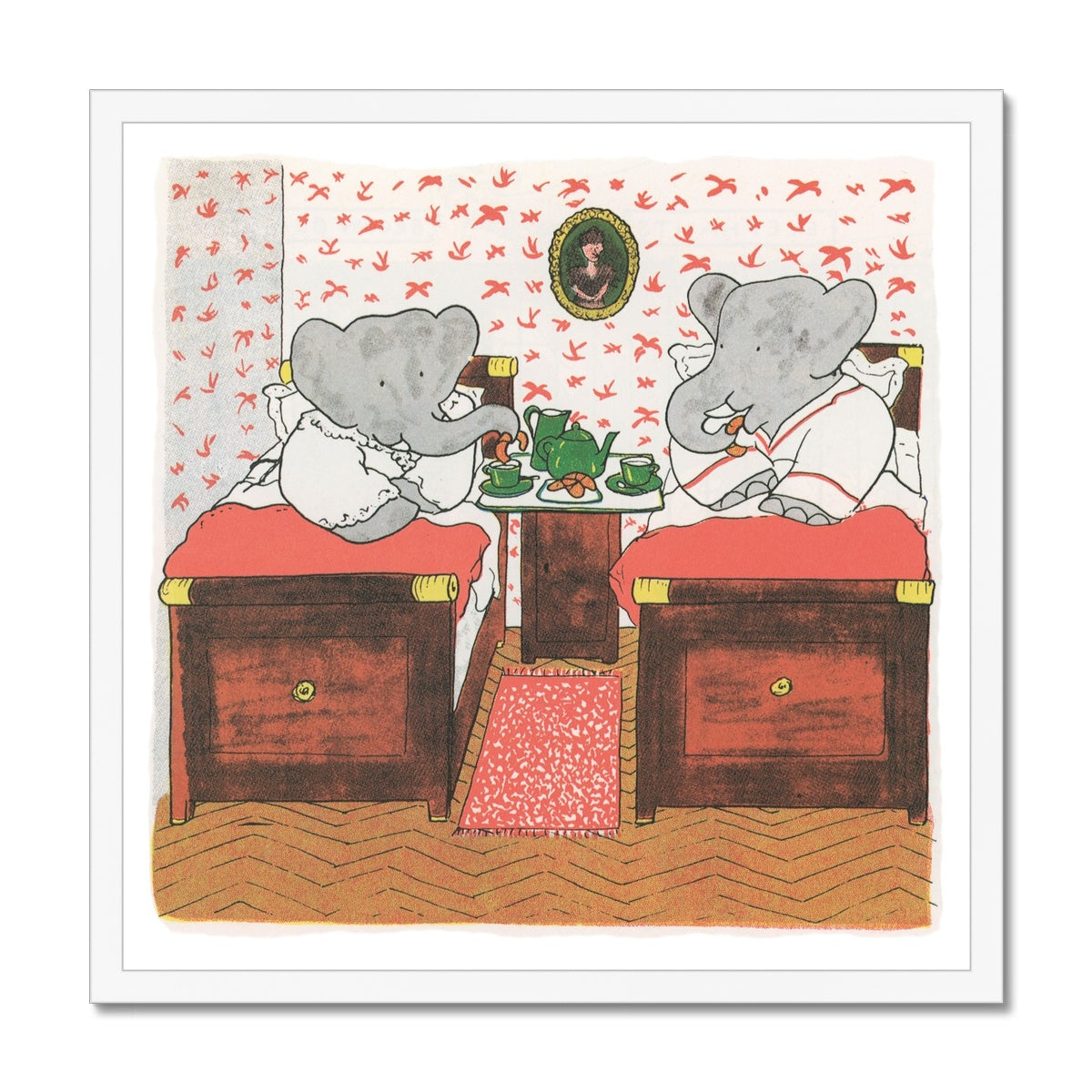 Babar im Bett | Gerahmter Druck