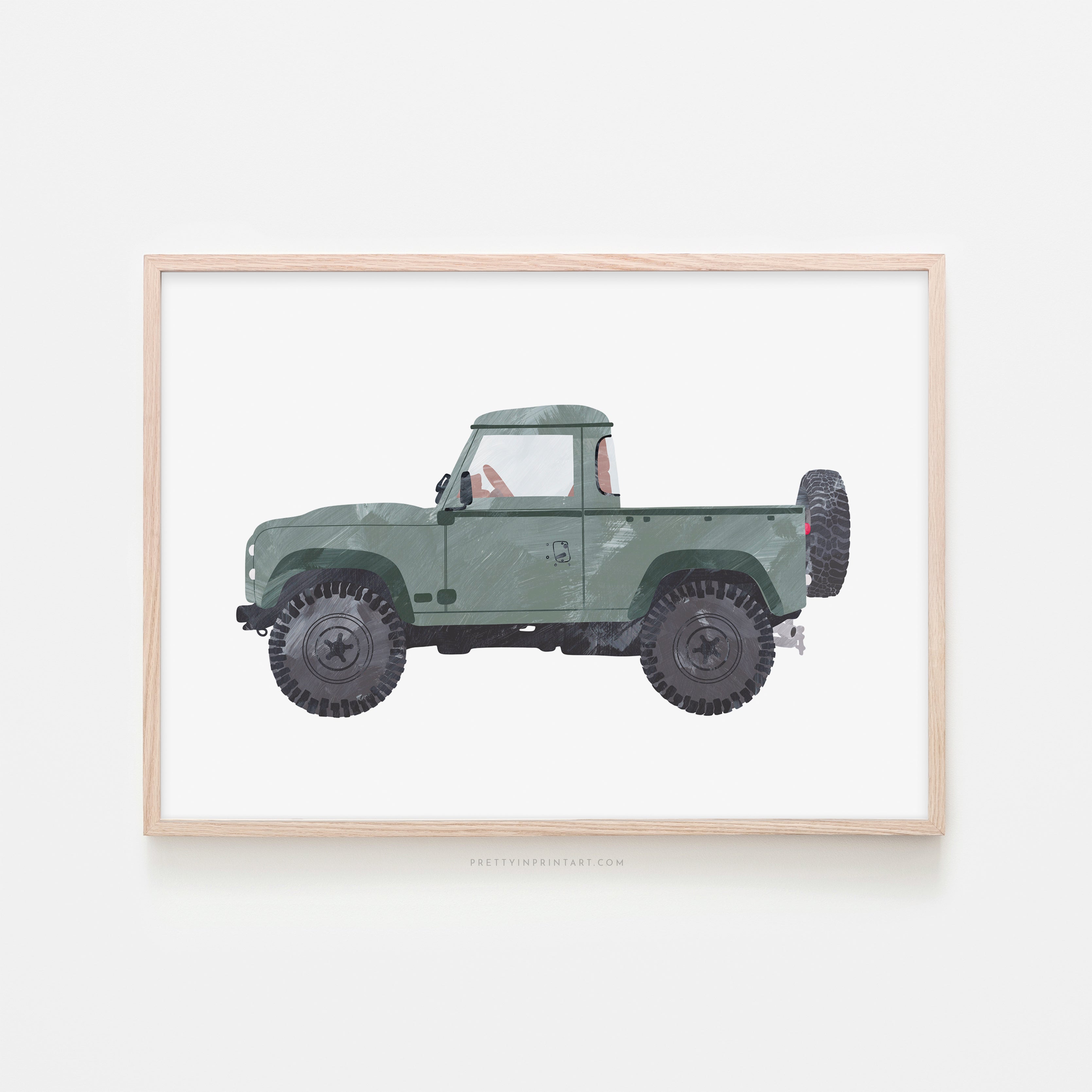 4x4 Land Rover – Grün Vintage | Gerahmter Druck