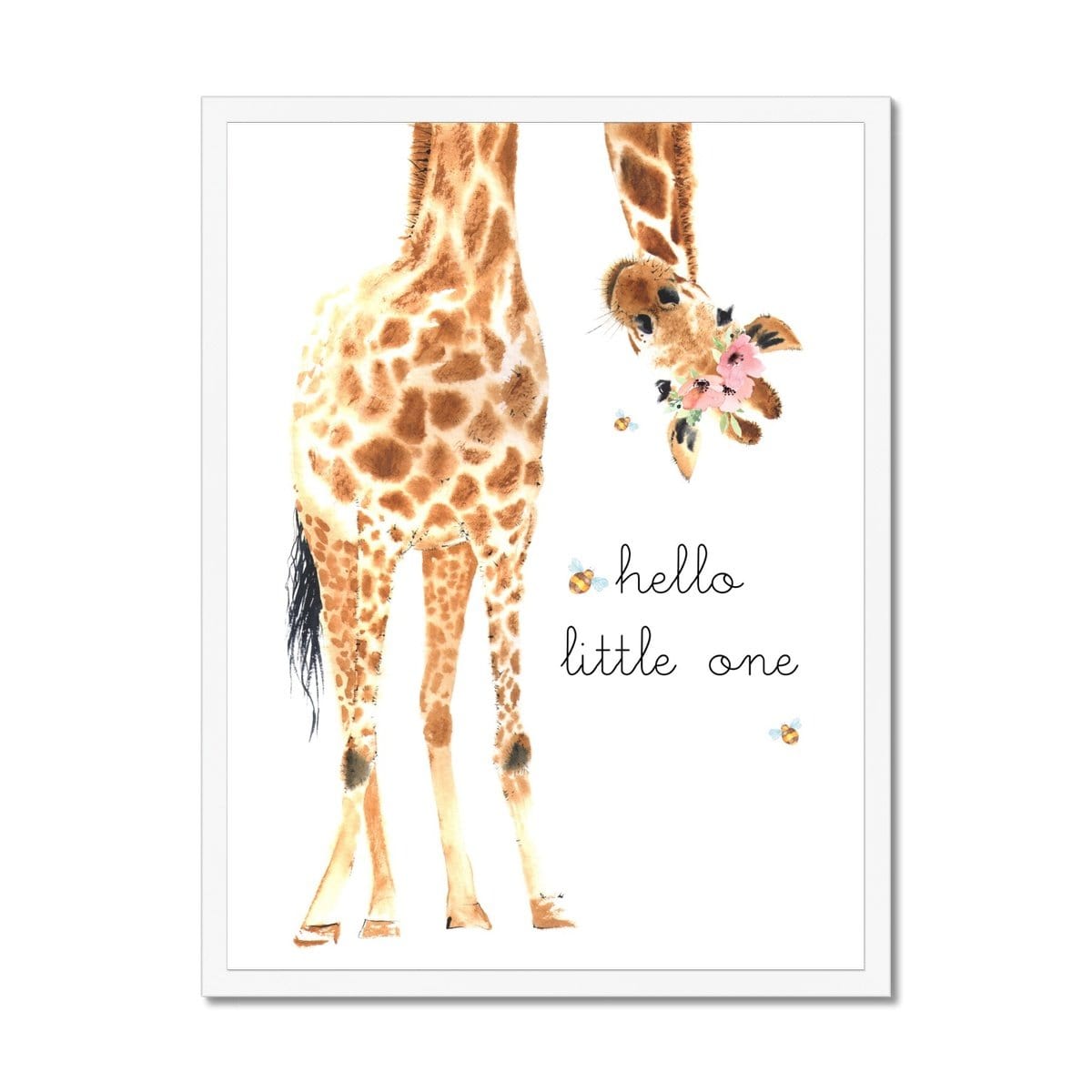 Hello Little One Giraffe - Flowers & Bees |  Framed Print