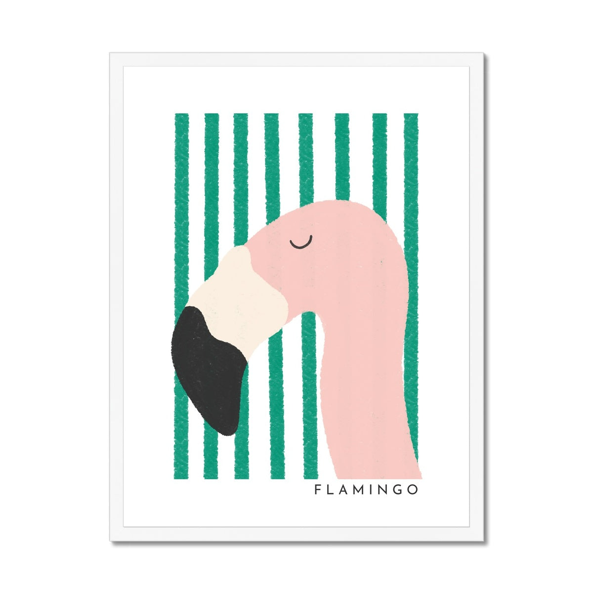 Flamingo Print - Green Stripes |  Framed Print