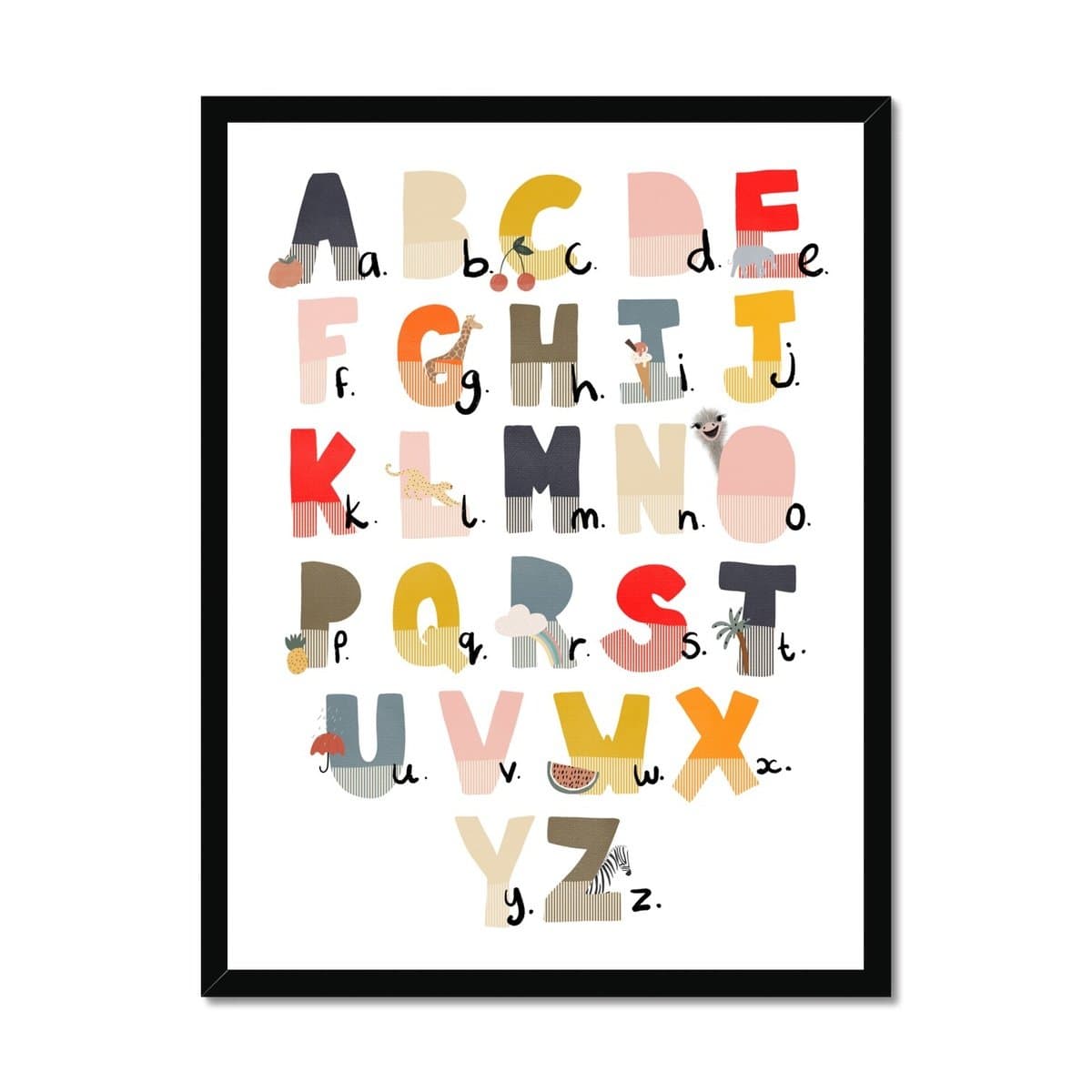 Alphabet Chart - Muted Rainbow, Illustrated |  Framed Print