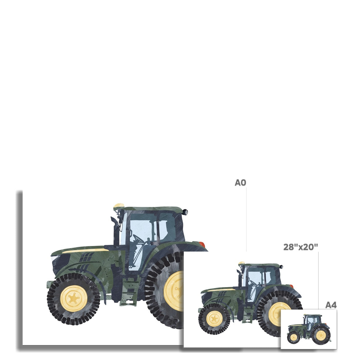 Traktor Kinderkunst | Grün | Ungerahmt