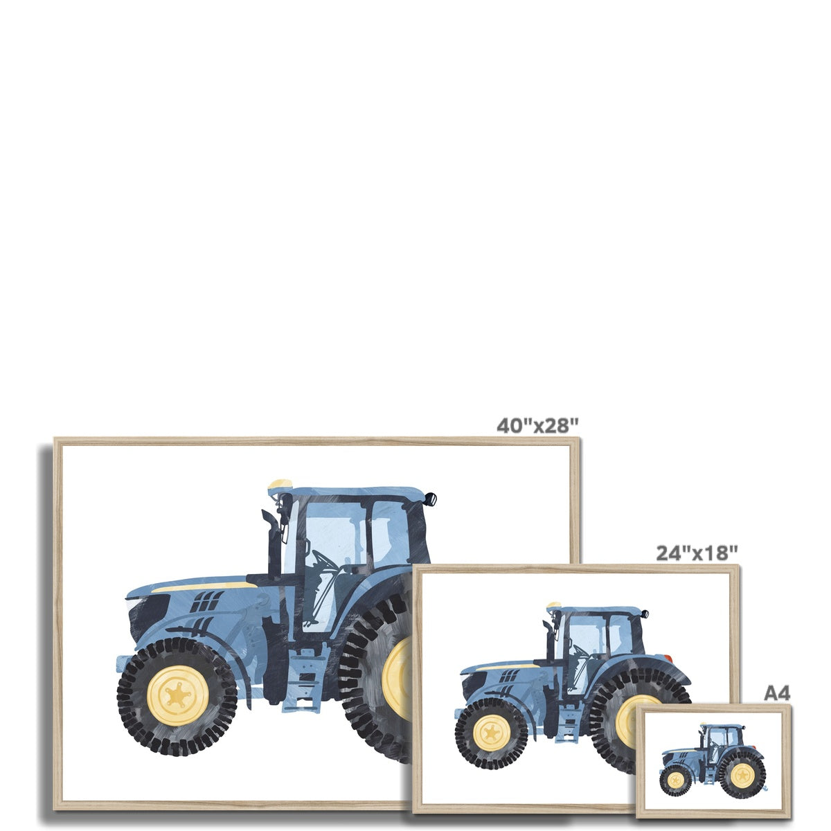 Traktor Kinderkunst | Blau | Gerahmter Druck