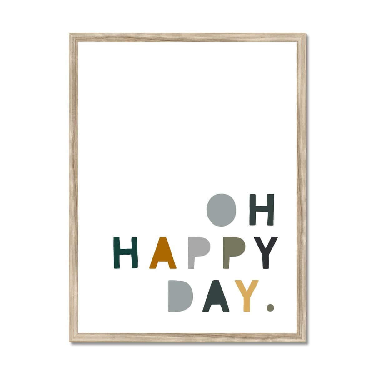 Oh Happy Day - Green, Mustard & Grey |  Framed Print