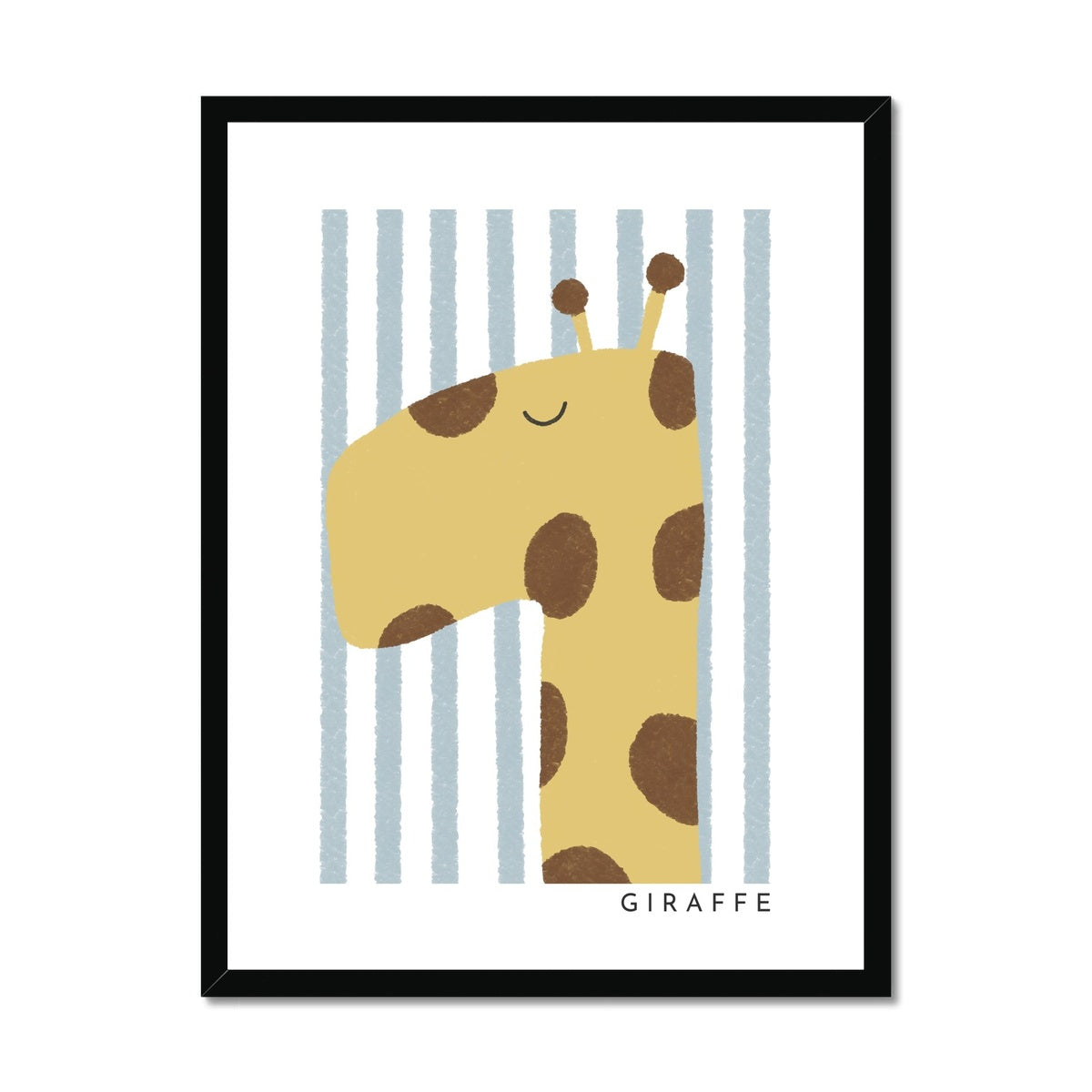 Giraffe Print - Blue Stripes |  Framed Print