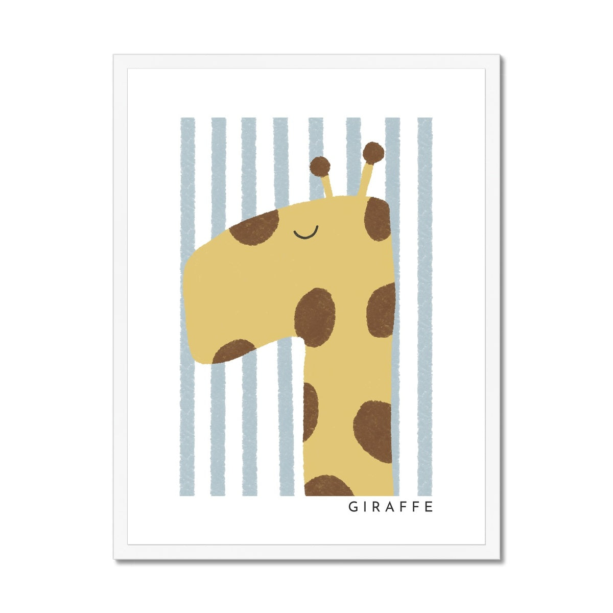 Giraffe Print - Blue Stripes |  Framed Print