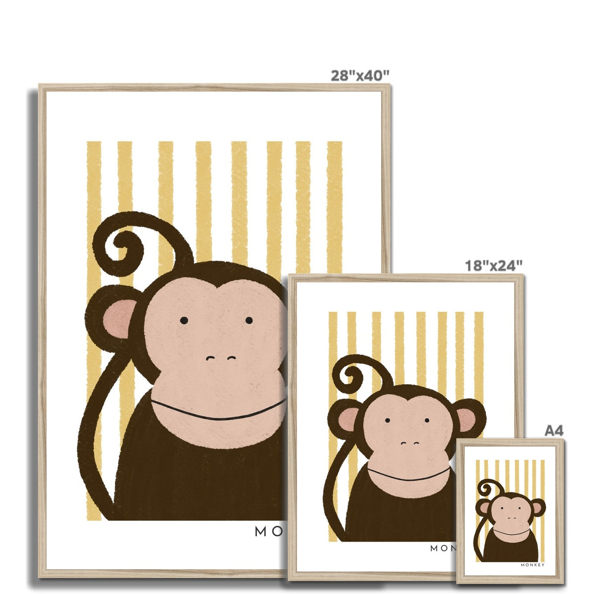 Monkey Print - Yellow Stripes |  Framed Print