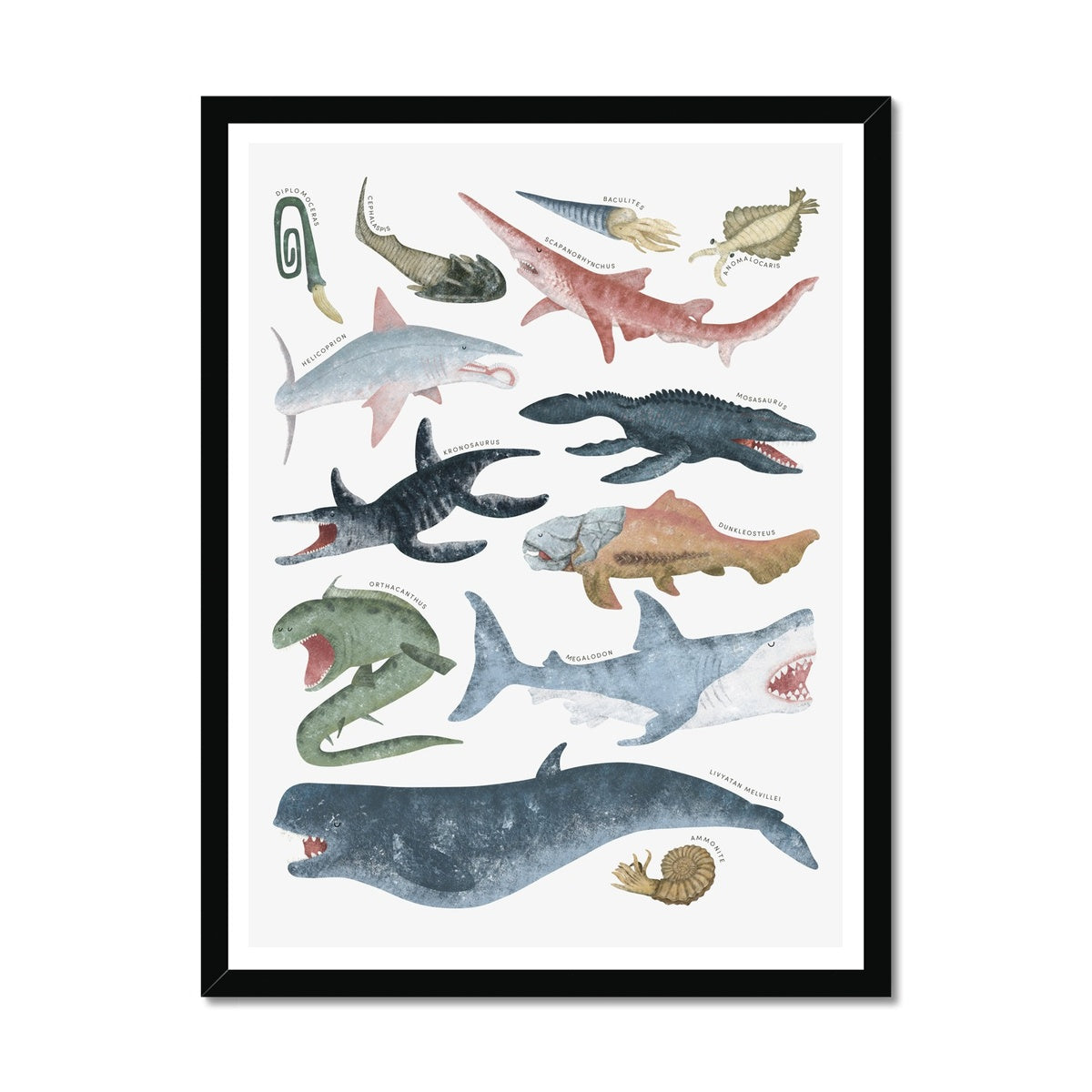 Prehistoric Ocean Chart |  Framed Print