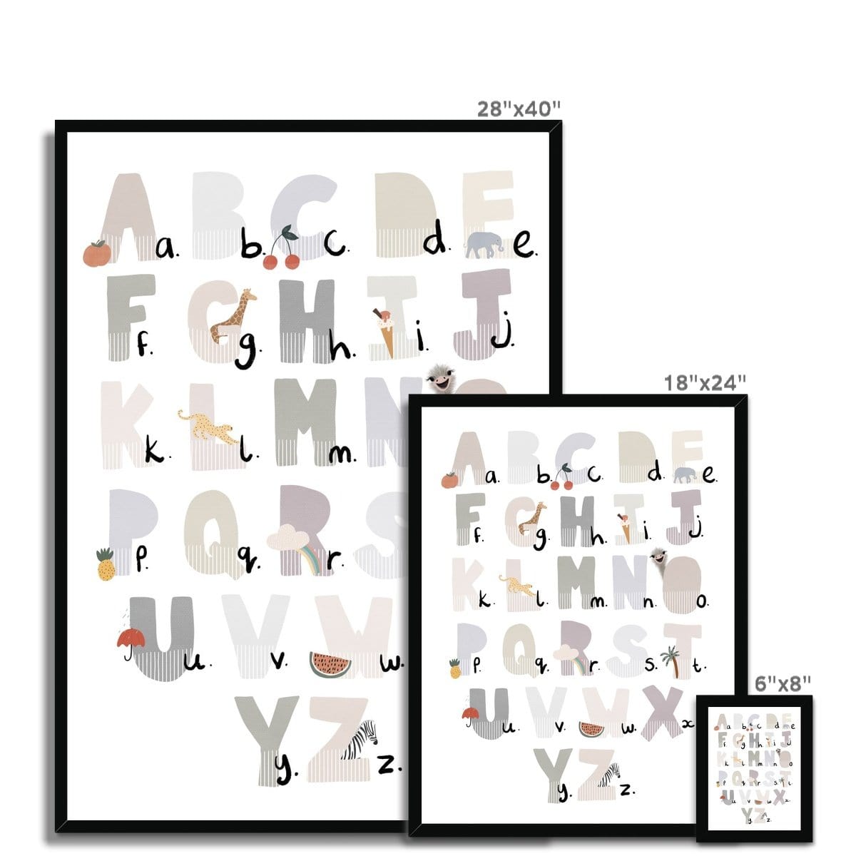 Alphabet Chart - Illustrated Natural |  Framed Print