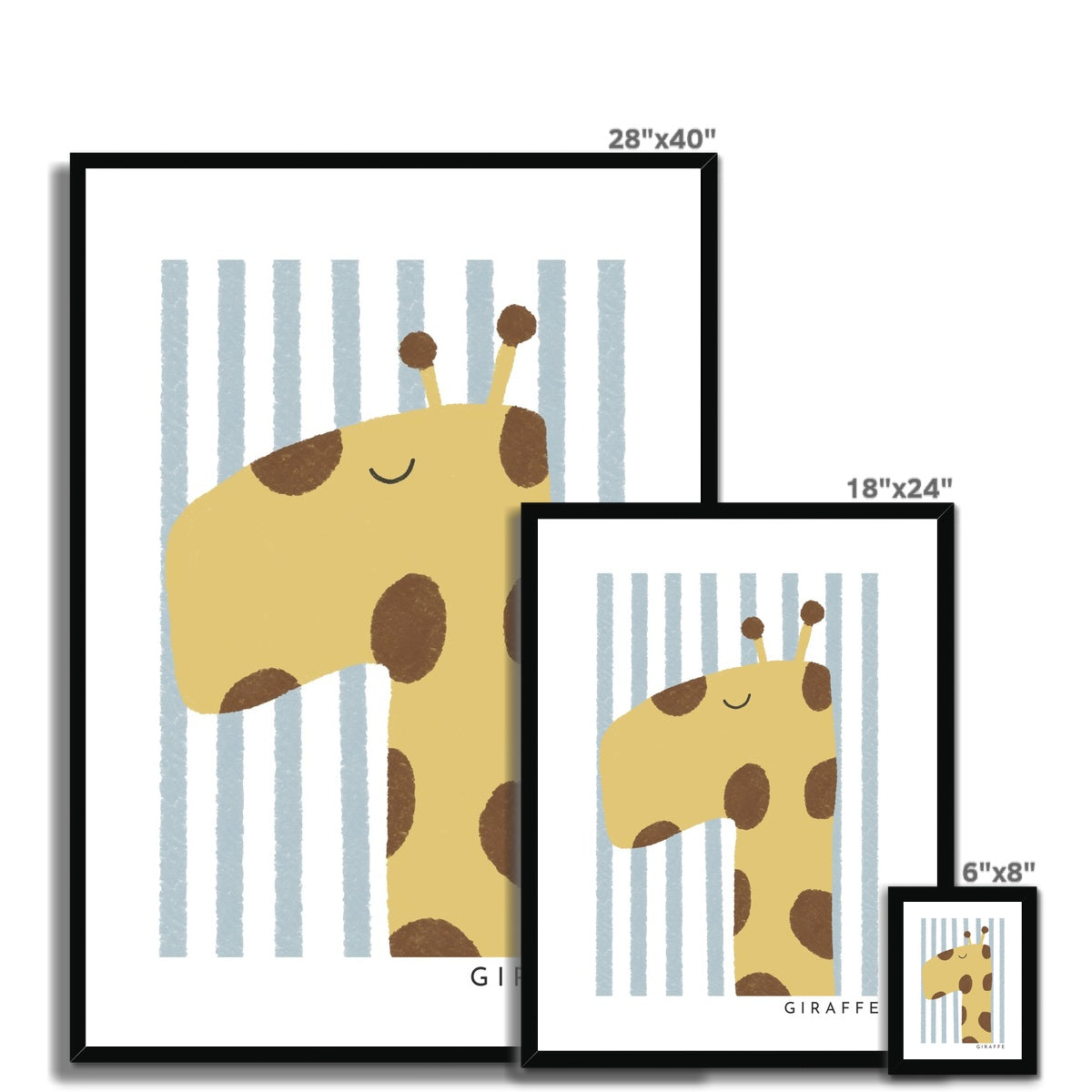 Giraffe Print - Blue Stripes |  Framed Print