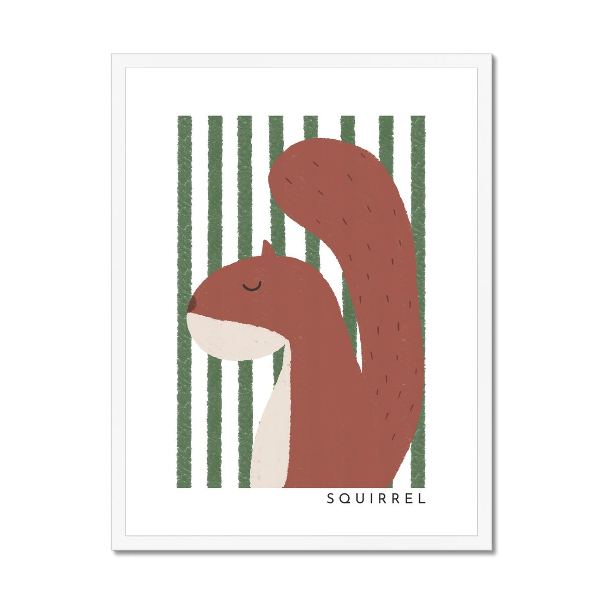 Squirrel Print - Green Stripes |  Framed Print