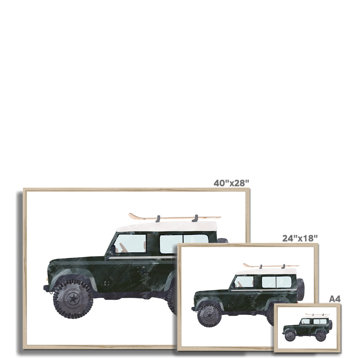 4x4 Land Rover - Green with Skis |  Framed Print