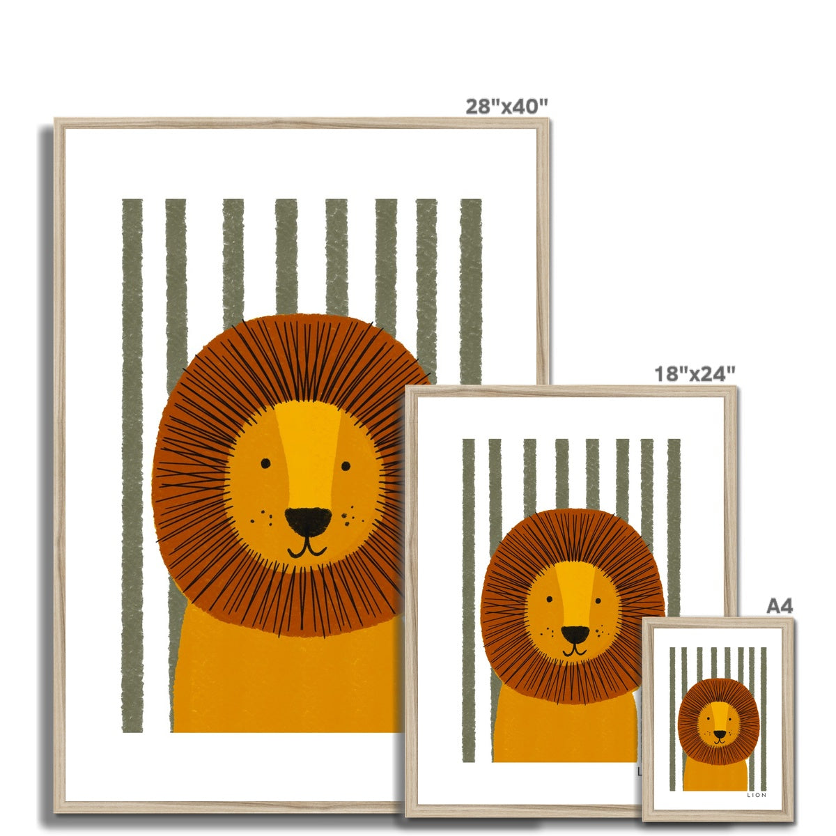 Lion Print - Green Stripes |  Framed Print