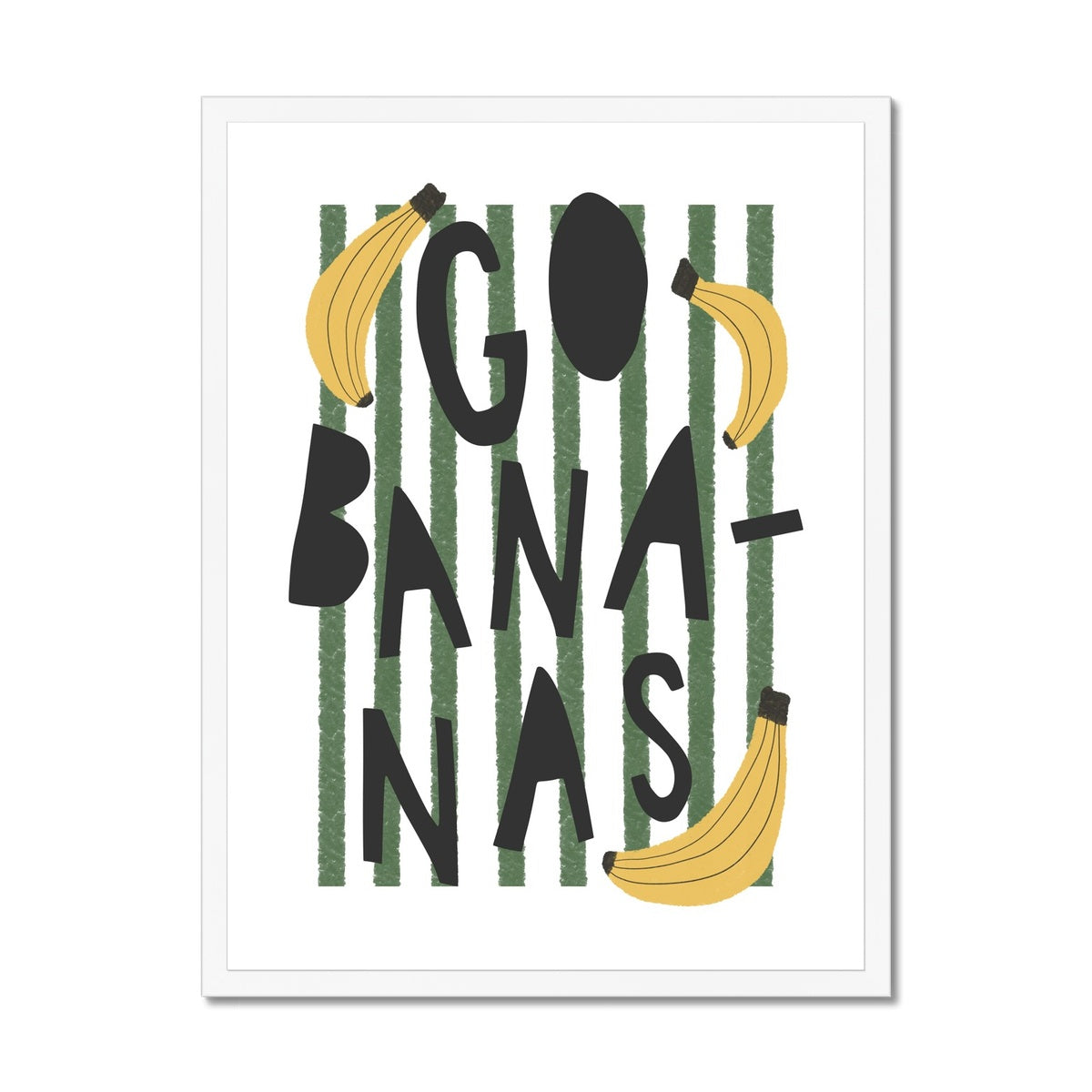 Go Bananas - Green Stripes |  Framed Print