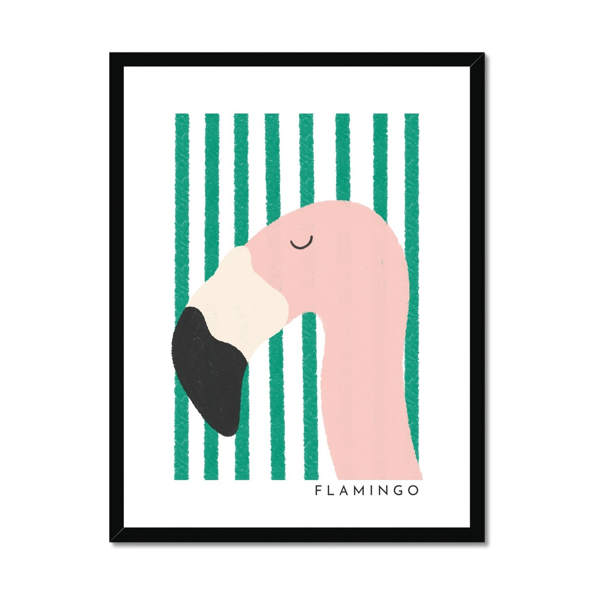 Flamingo Print - Green Stripes |  Framed Print