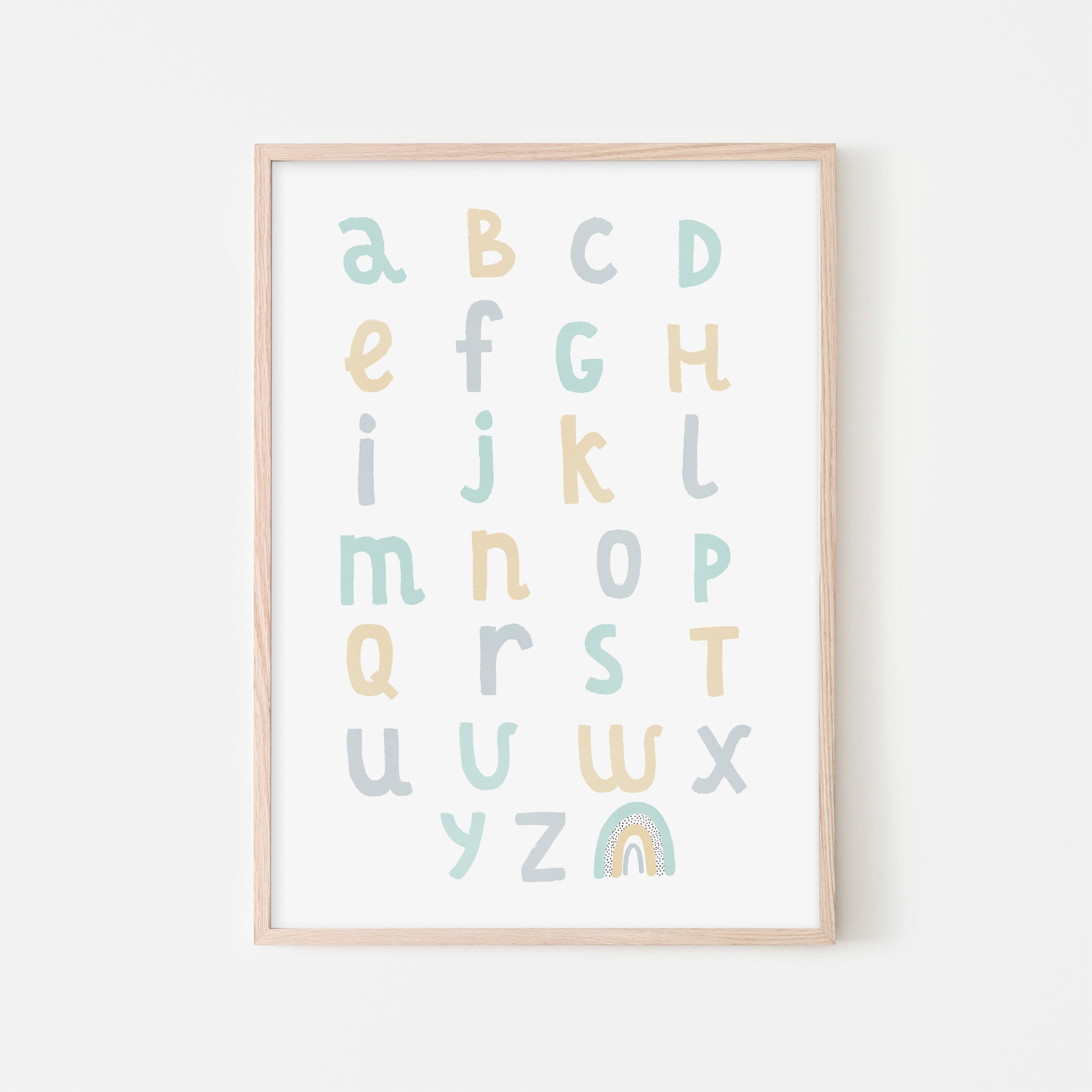 Alphabet Chart - Mint, Blue & Yellow |  Framed Print