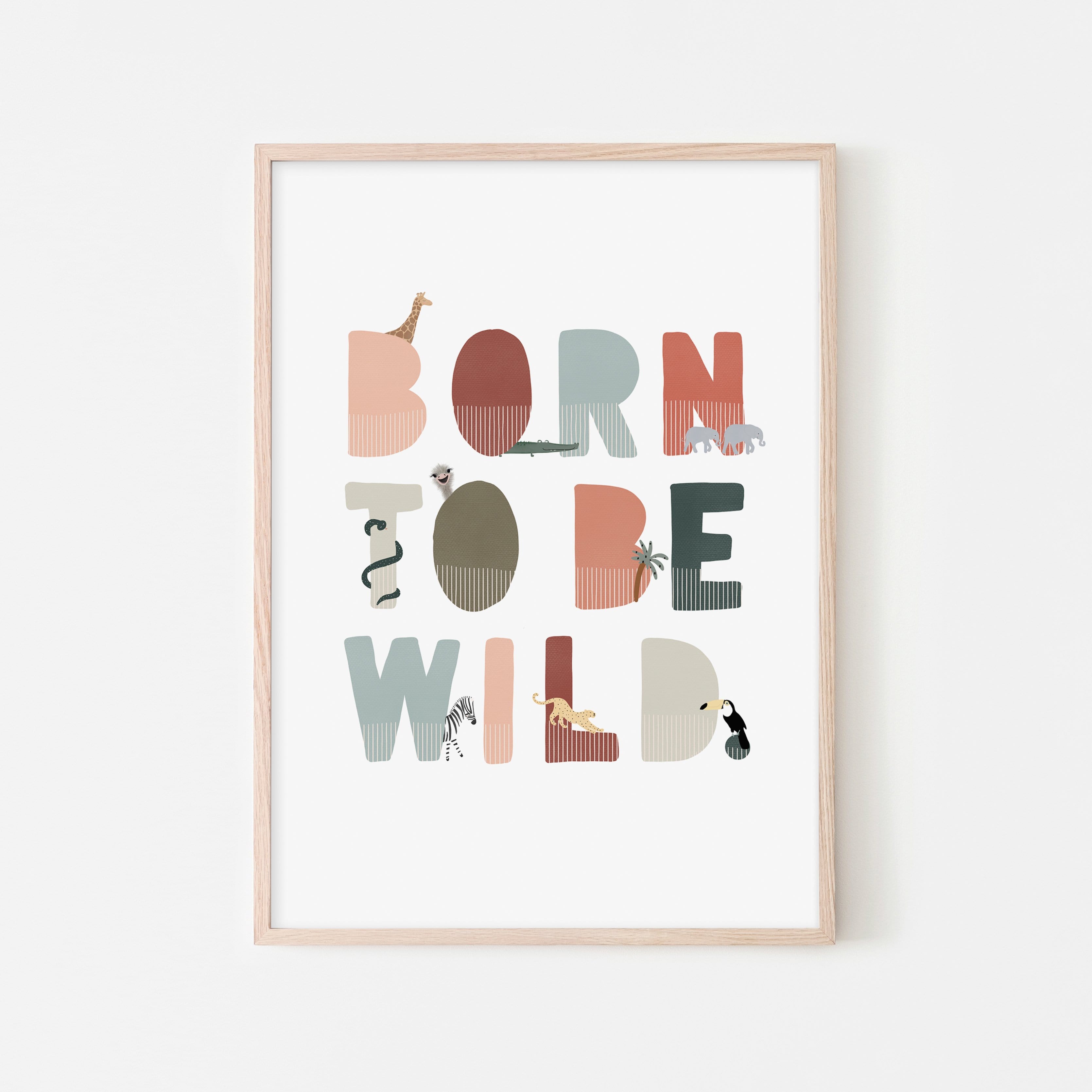 Born To Be Wild Print – Blau, Rosa illustriert | Gerahmter Druck