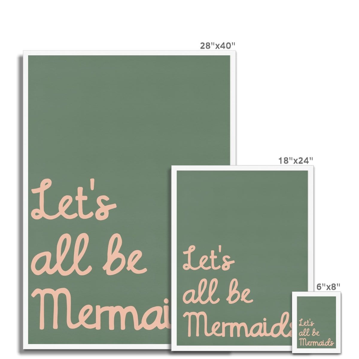 Let's All Be Mermaids - Green & Pink |  Framed Print