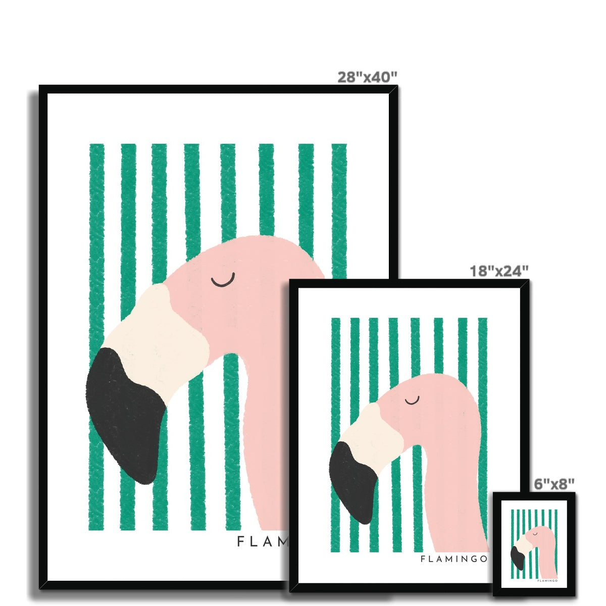 Flamingo Print - Green Stripes |  Framed Print