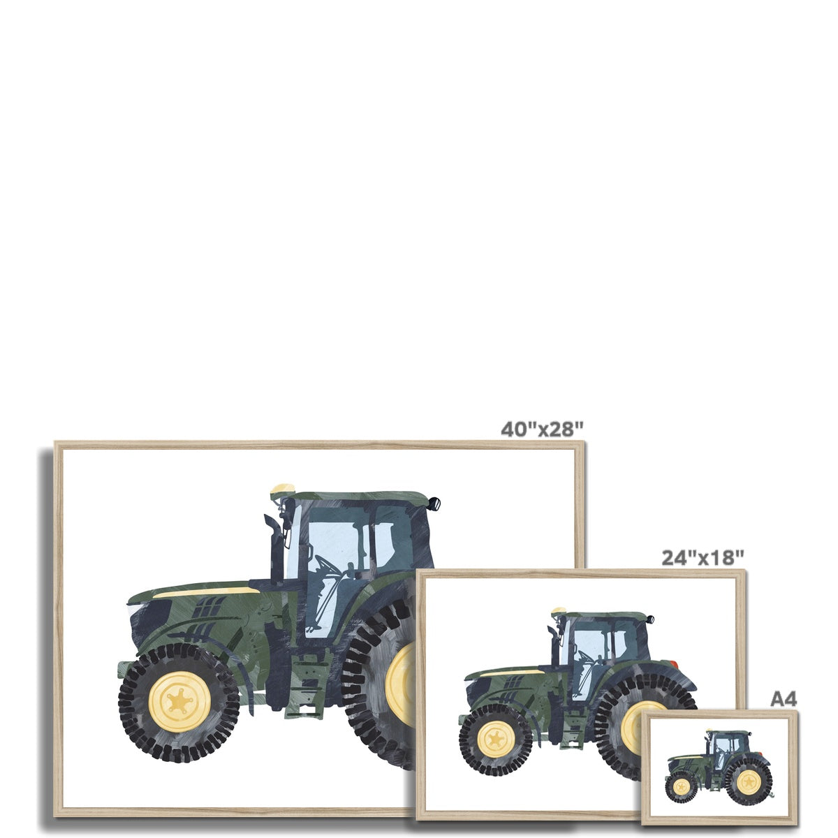 Traktor Kinderkunst | Grün | Gerahmter Druck