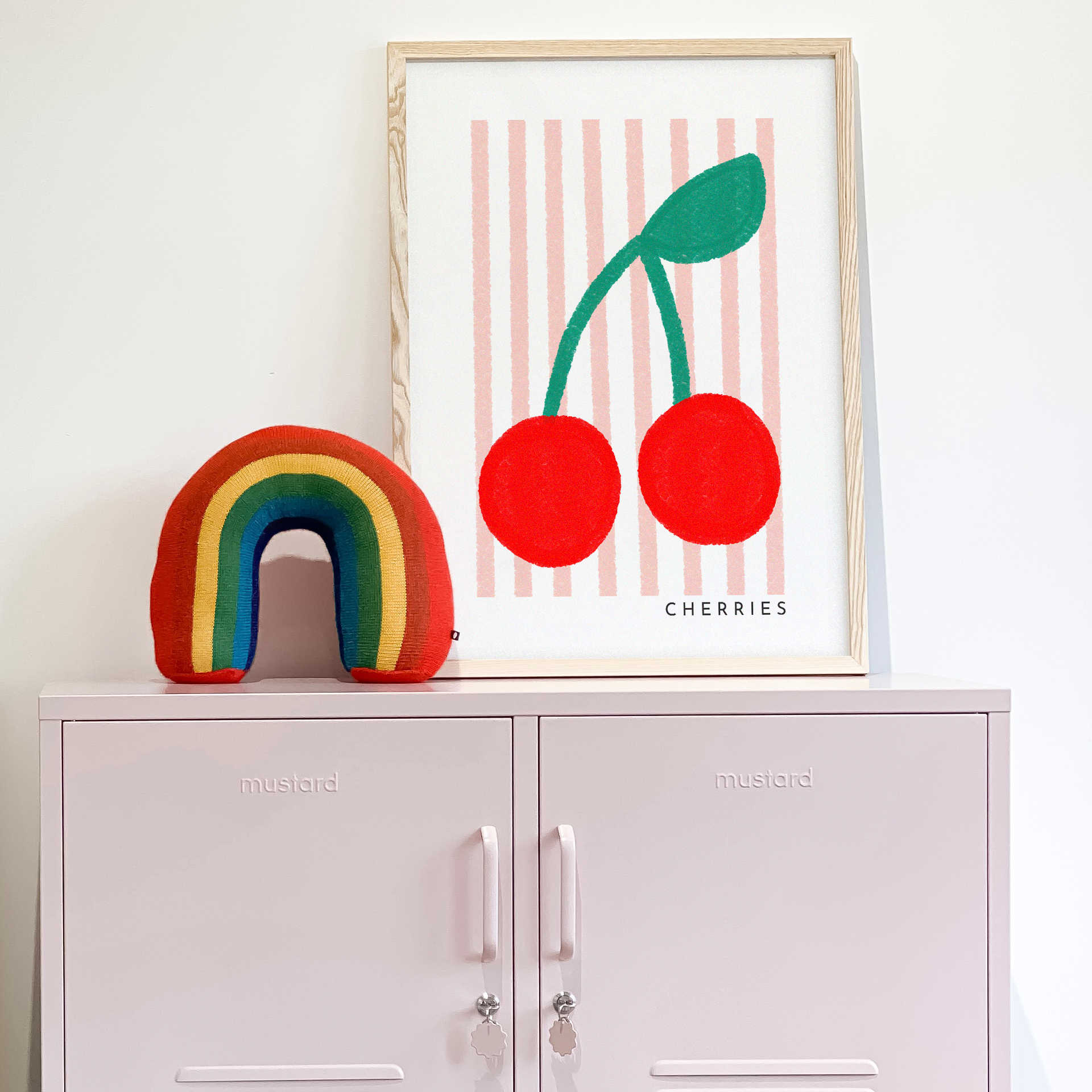 Cherries Print - Pink Stripes |  Unframed