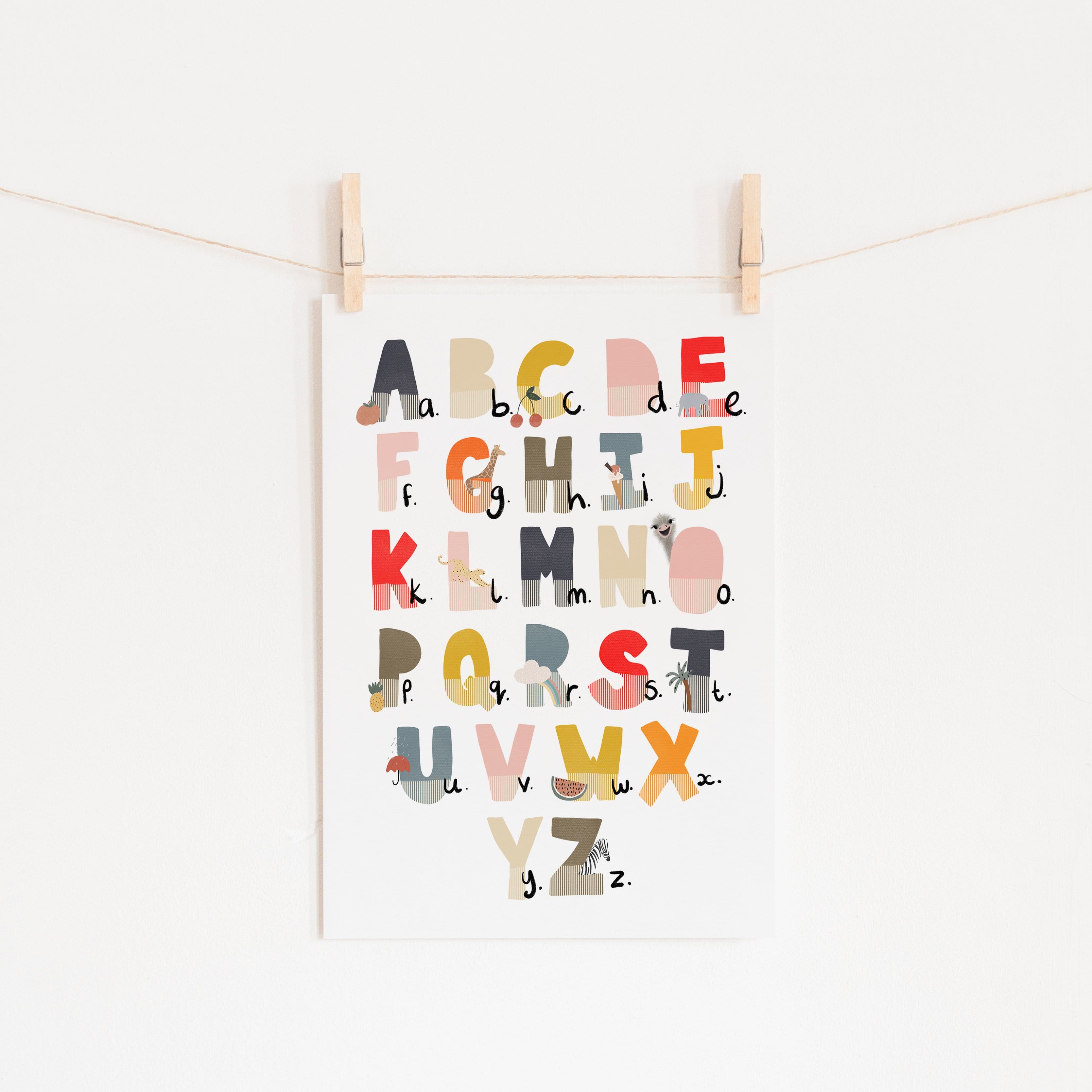 Alphabet Chart - Muted Rainbow, Illustrated |  Unframed