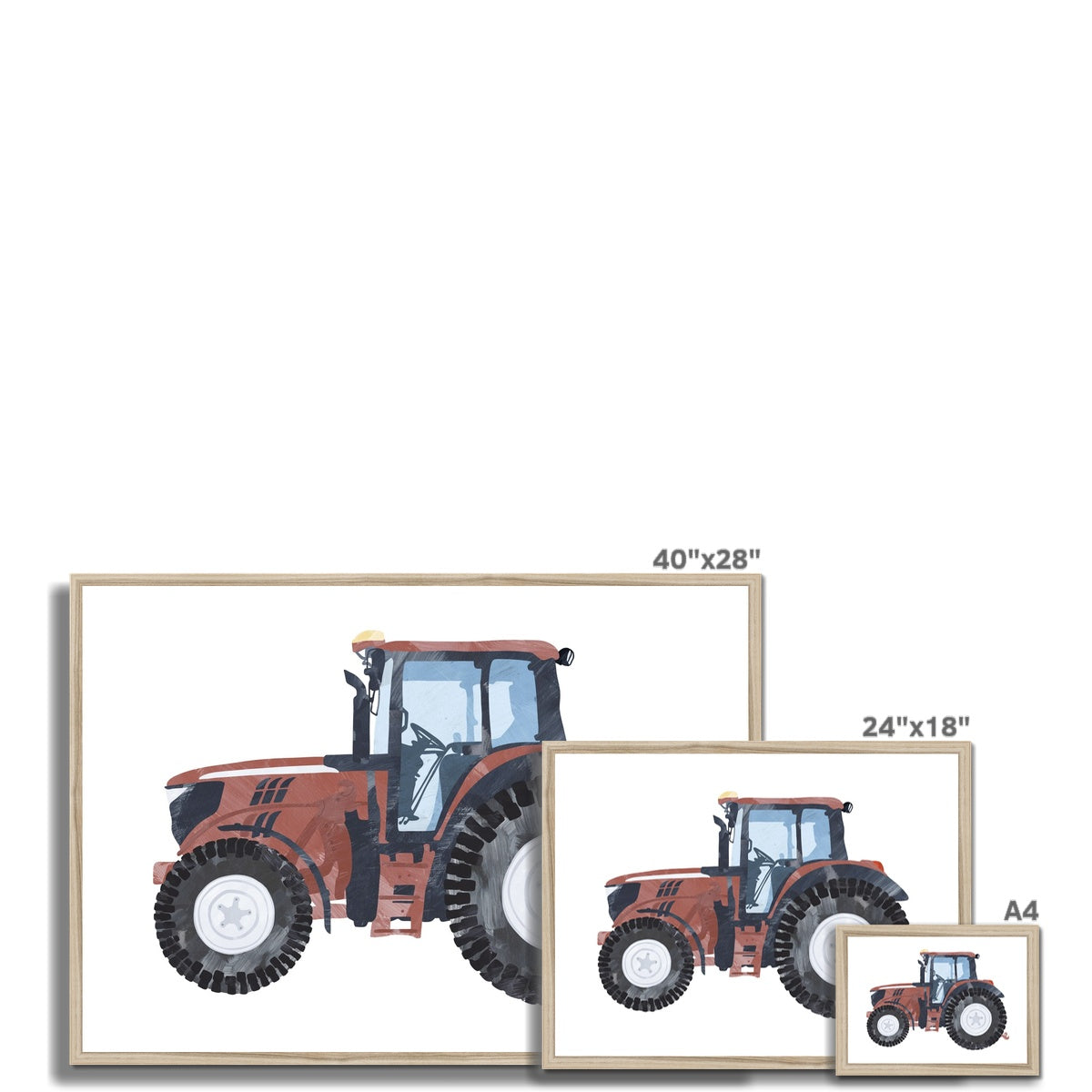 Traktor Kinderkunst | Rot | Gerahmter Druck