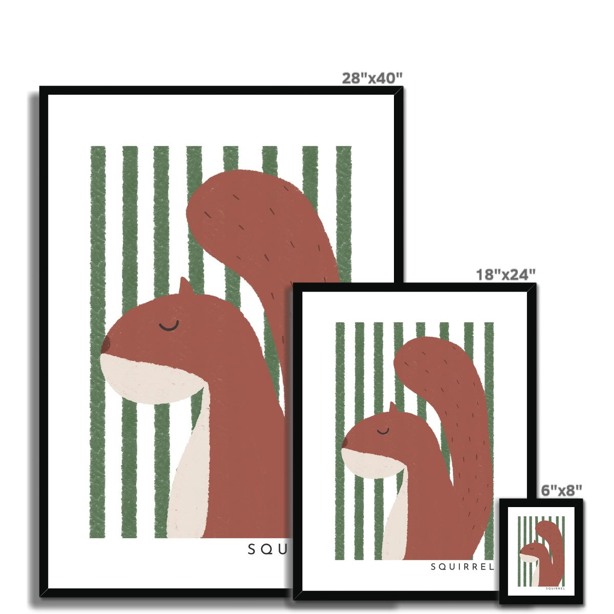 Squirrel Print - Green Stripes |  Framed Print