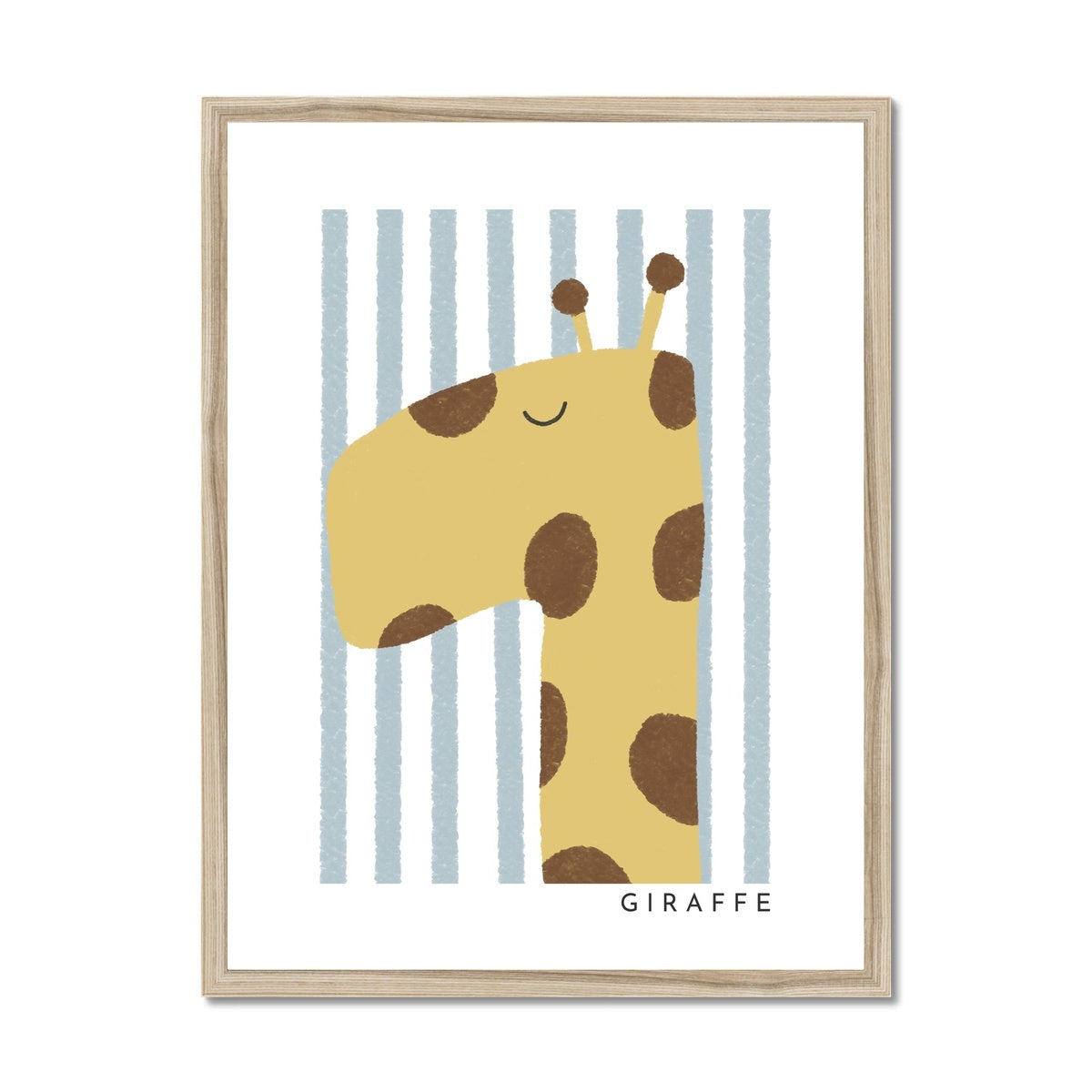 Giraffe Print - Blue Stripes |  Framed Print