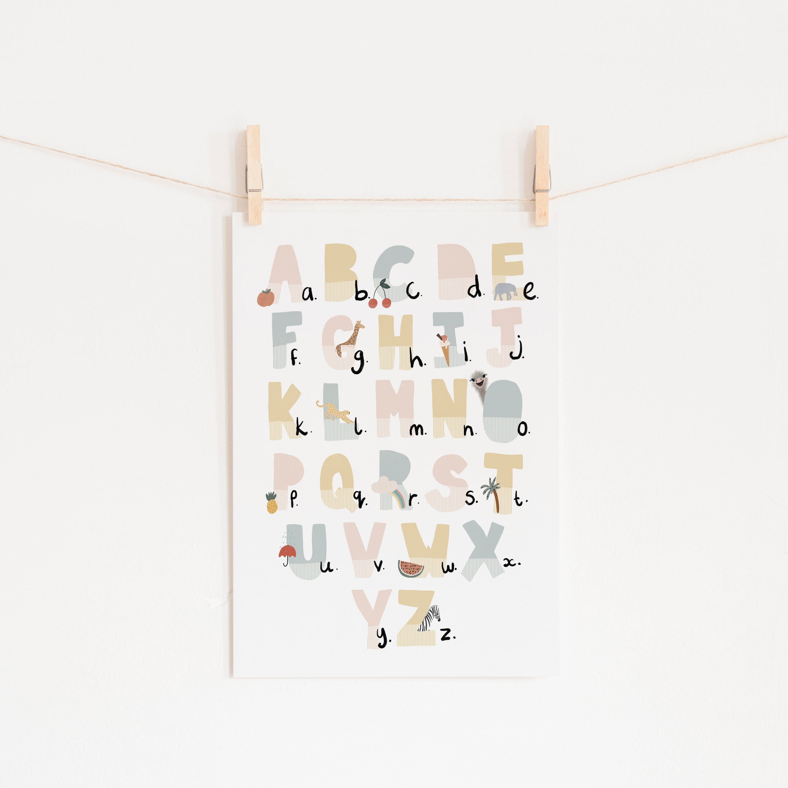 Alphabet Chart - Pink Pastel, Illustrated |  Unframed