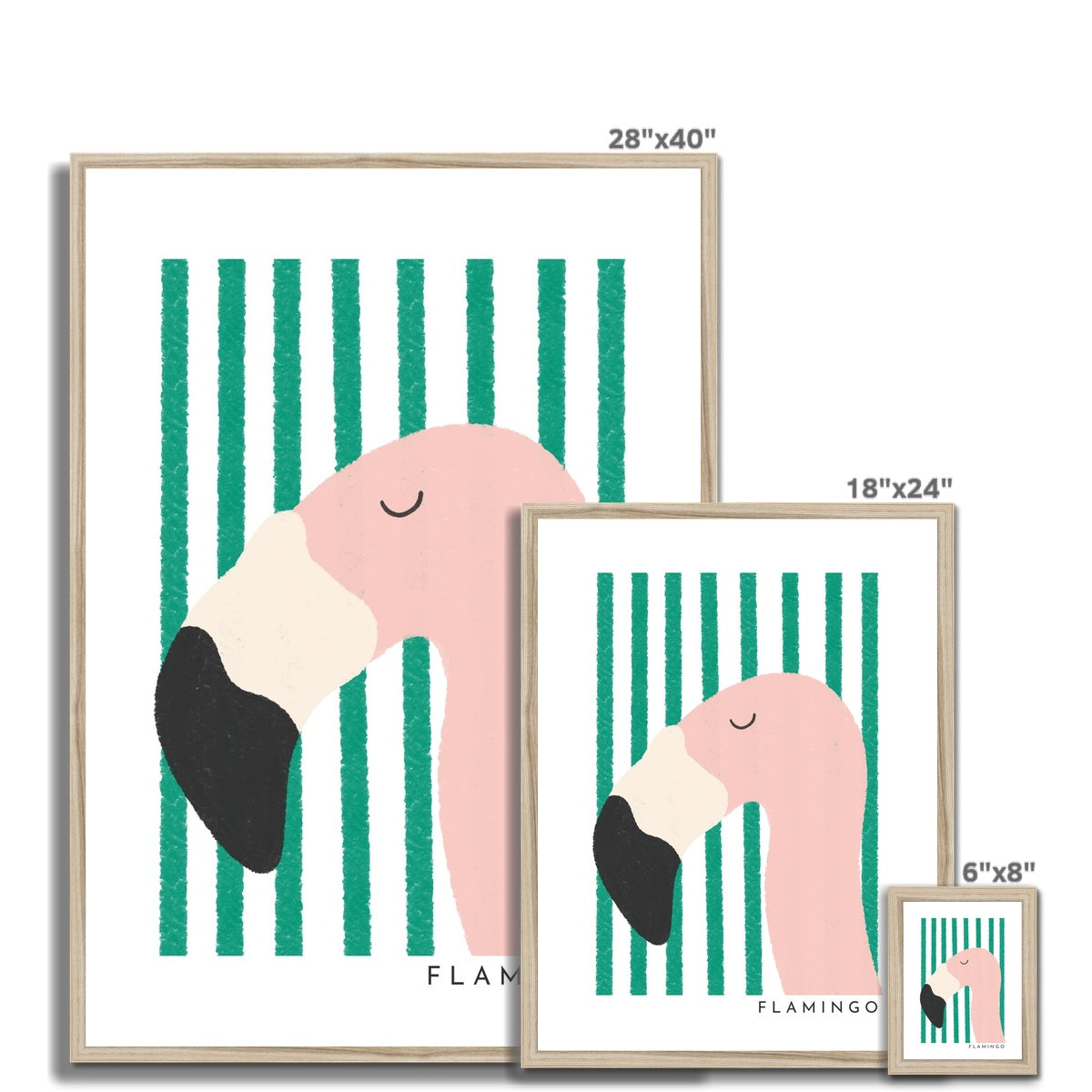 Flamingo Print - Green Stripes |  Framed Print