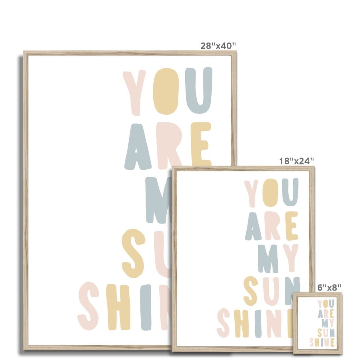 You Are My Sunshine - Pink, Blue & Yellow |  Framed Print