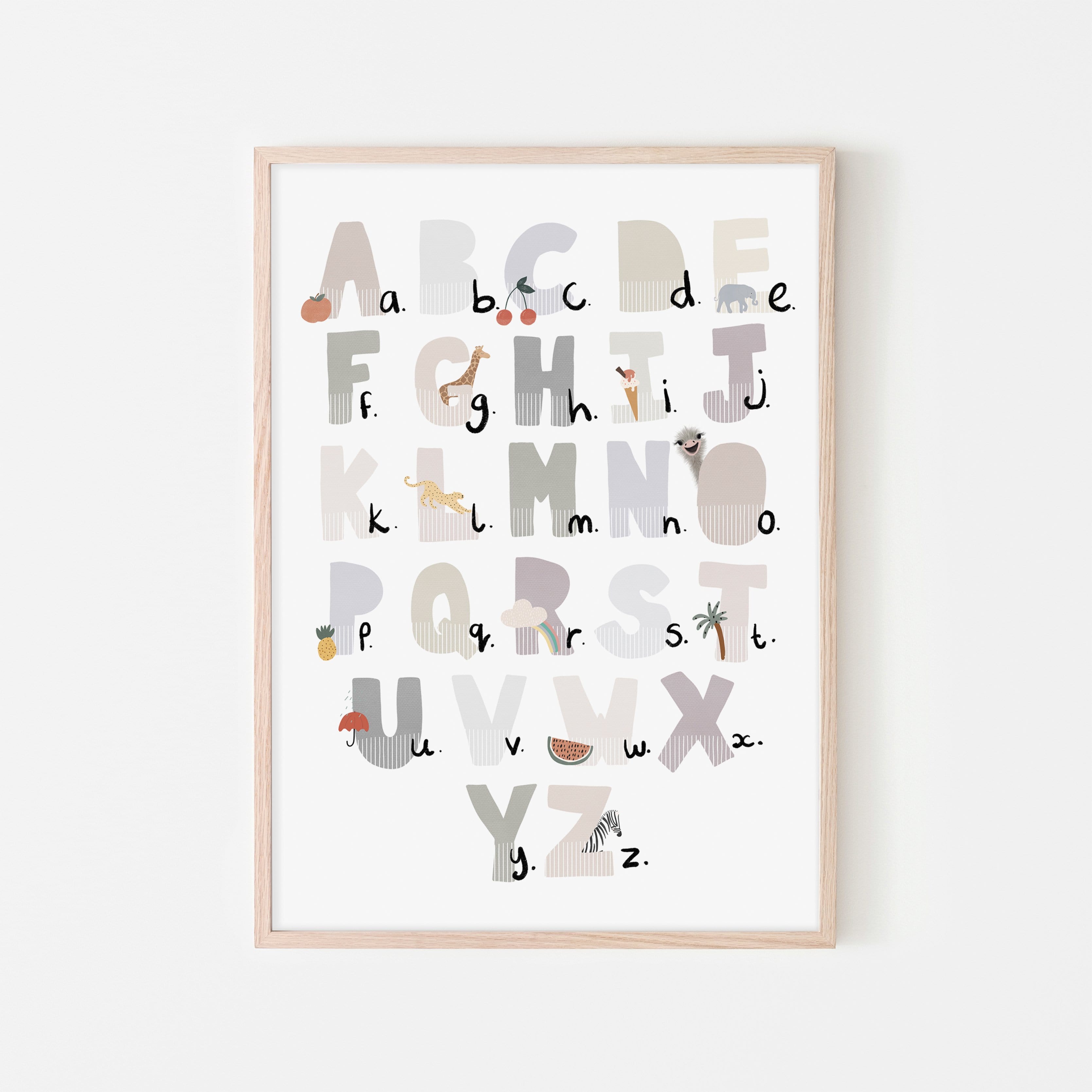 Alphabet Chart - Illustrated Natural |  Framed Print