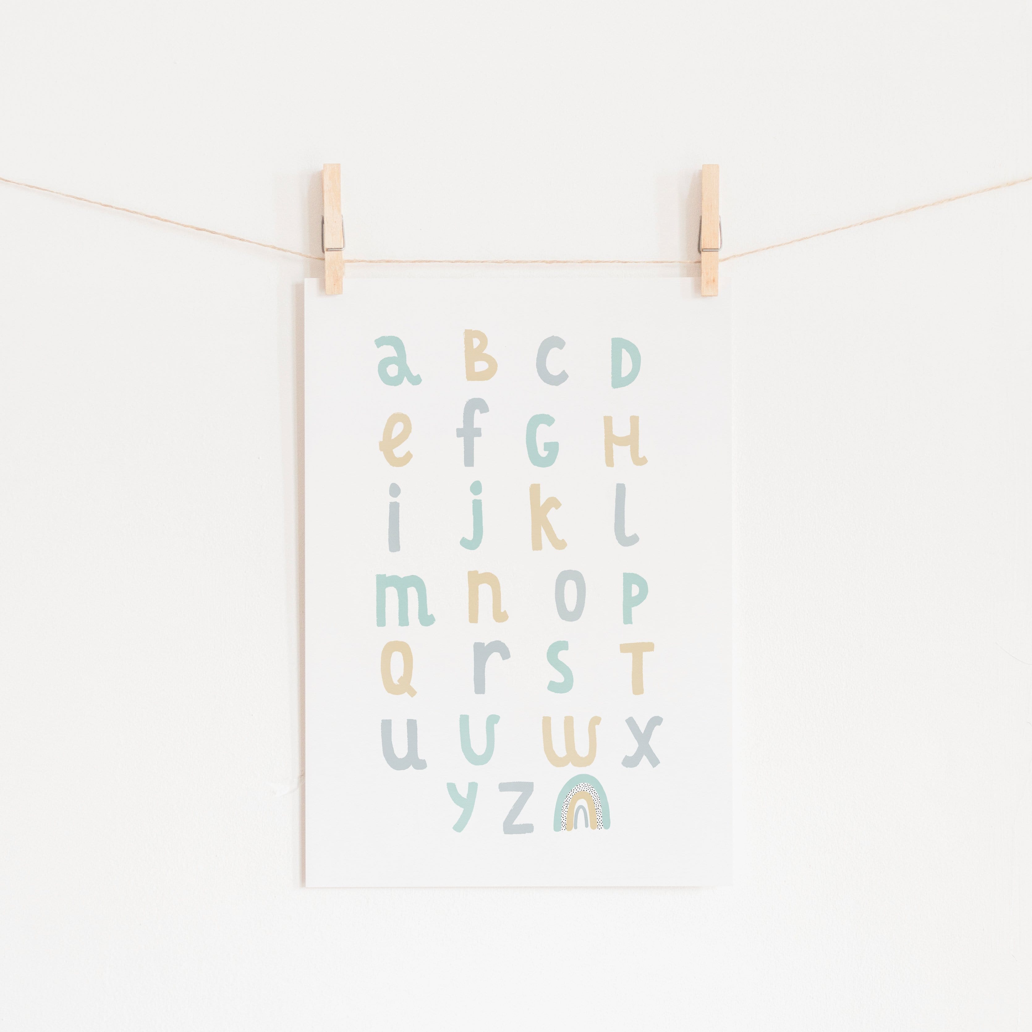 Alphabet Chart - Mint, Blue & Yellow |  Unframed