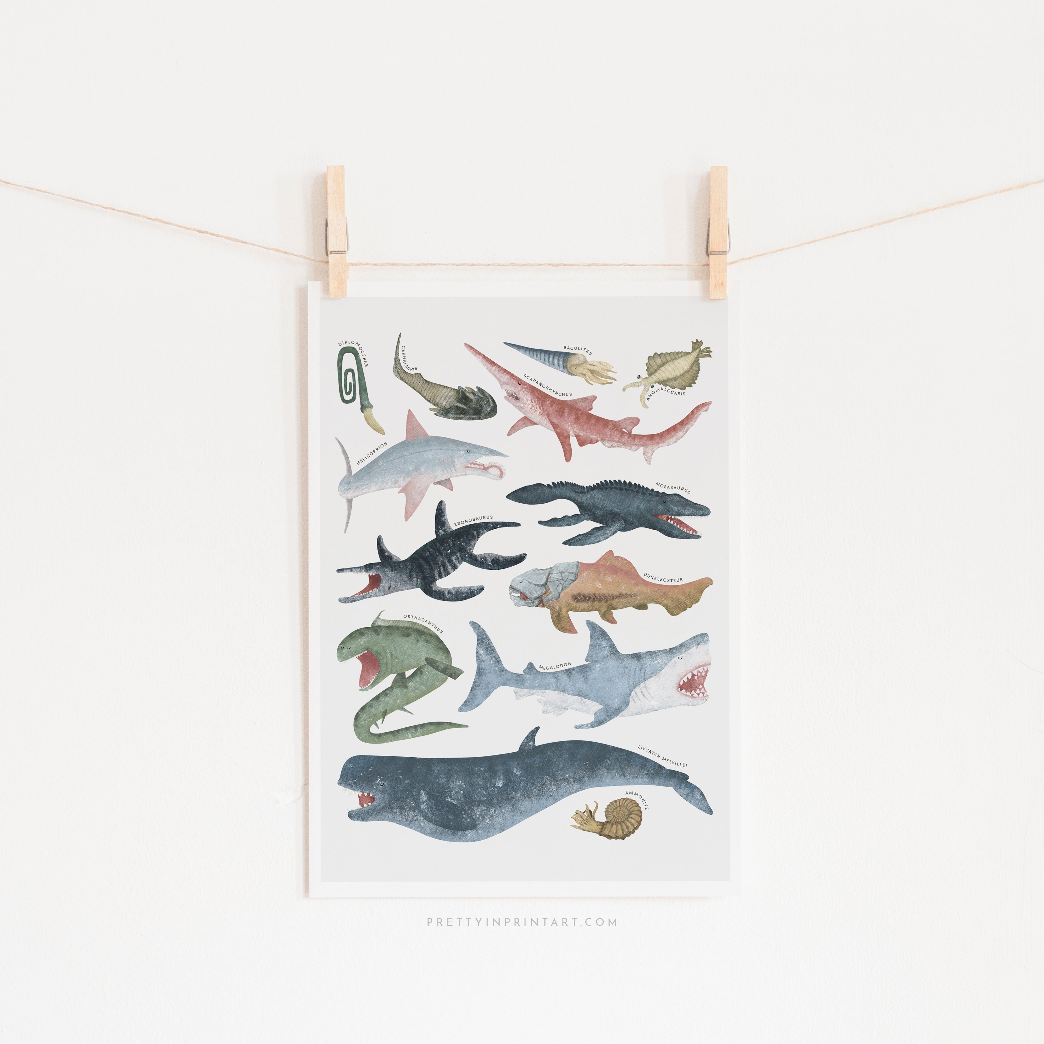 Prehistoric Ocean Chart |  Unframed